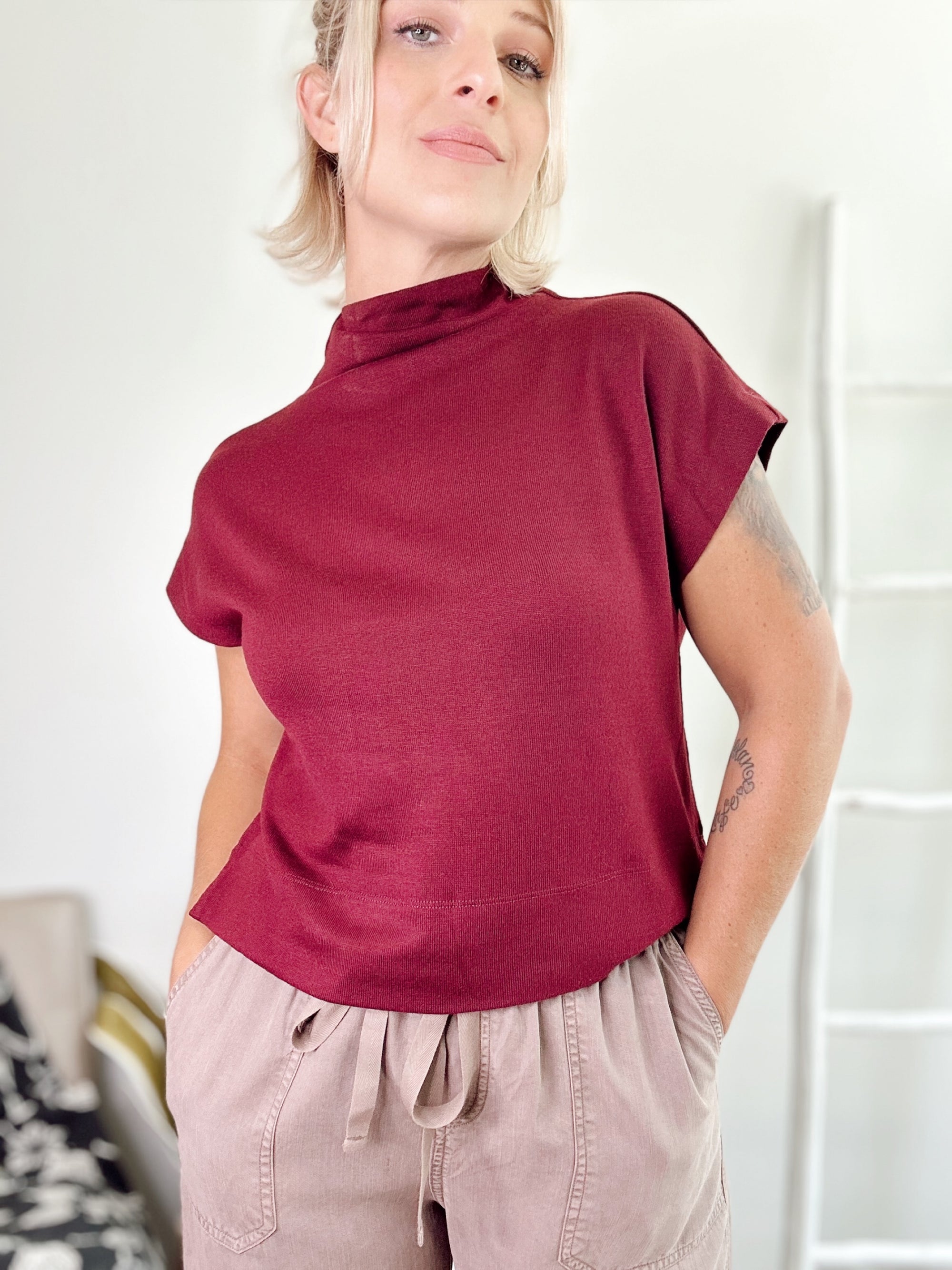 Mae Mock Neck Top Ruby