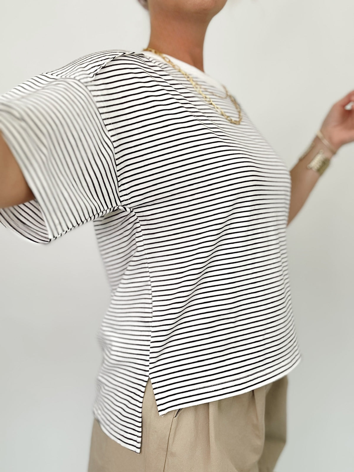 Julianna Stripe Top H. Grey
