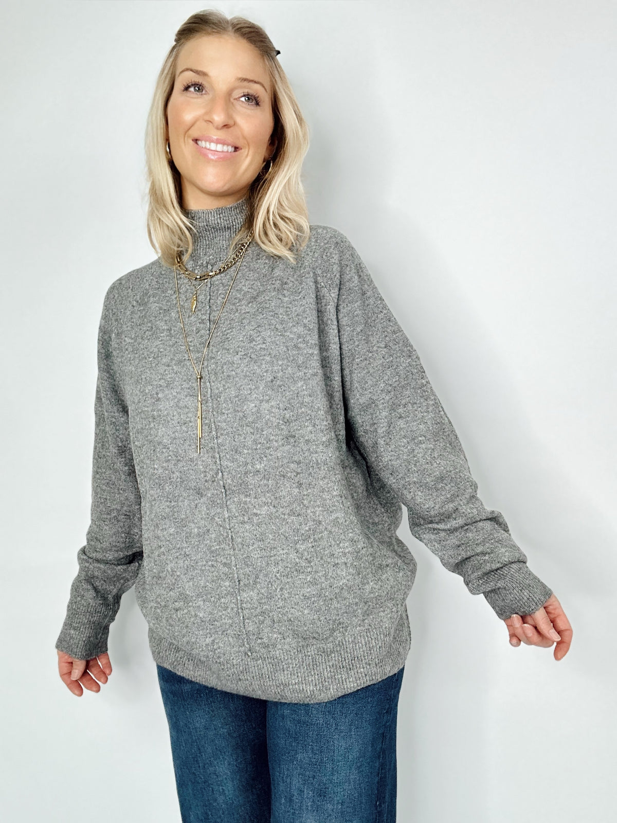 Everly Mock Neck Sweater Grey