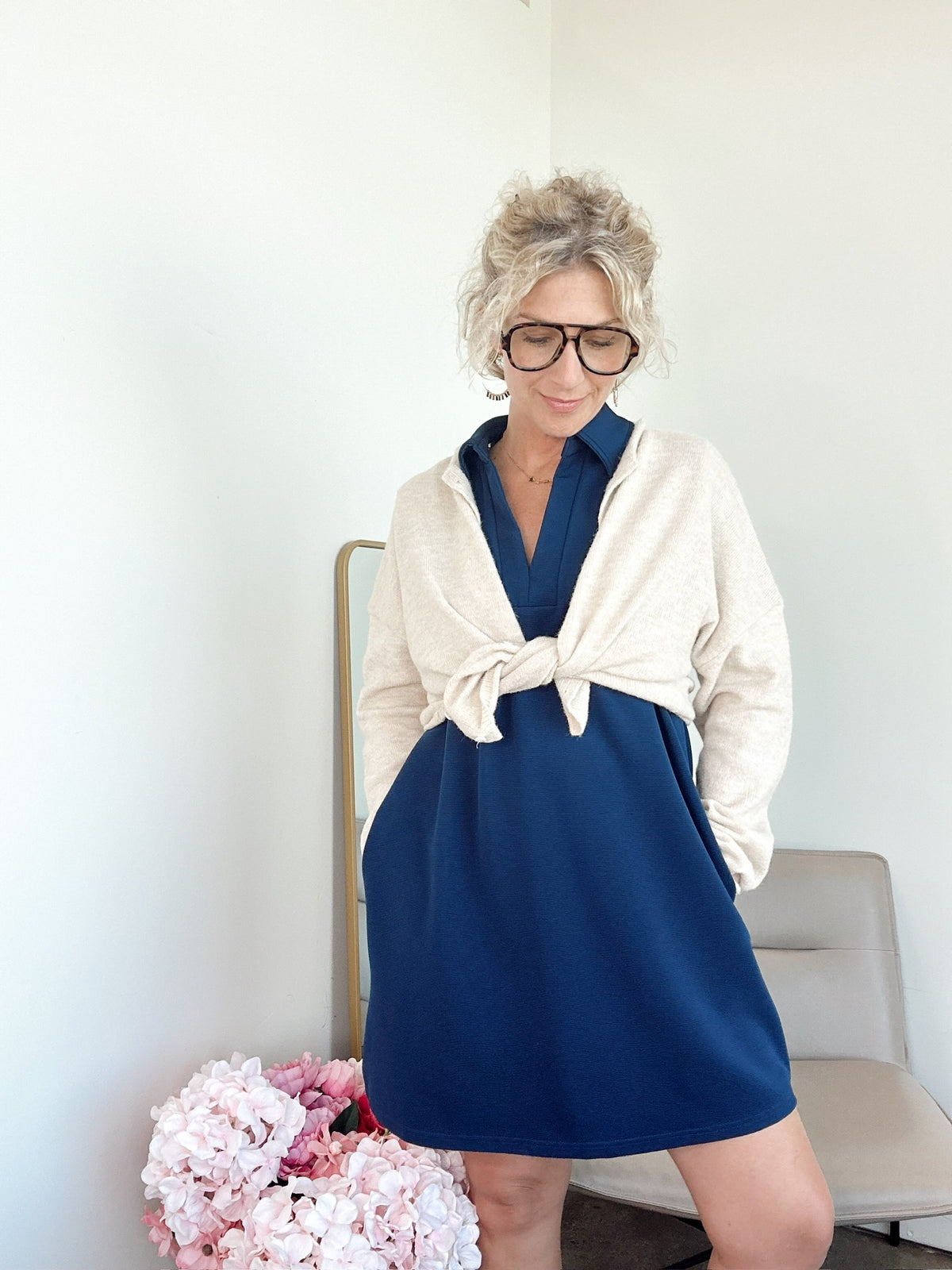 Adley Sleeveless V- Neck Mini Dress Navy