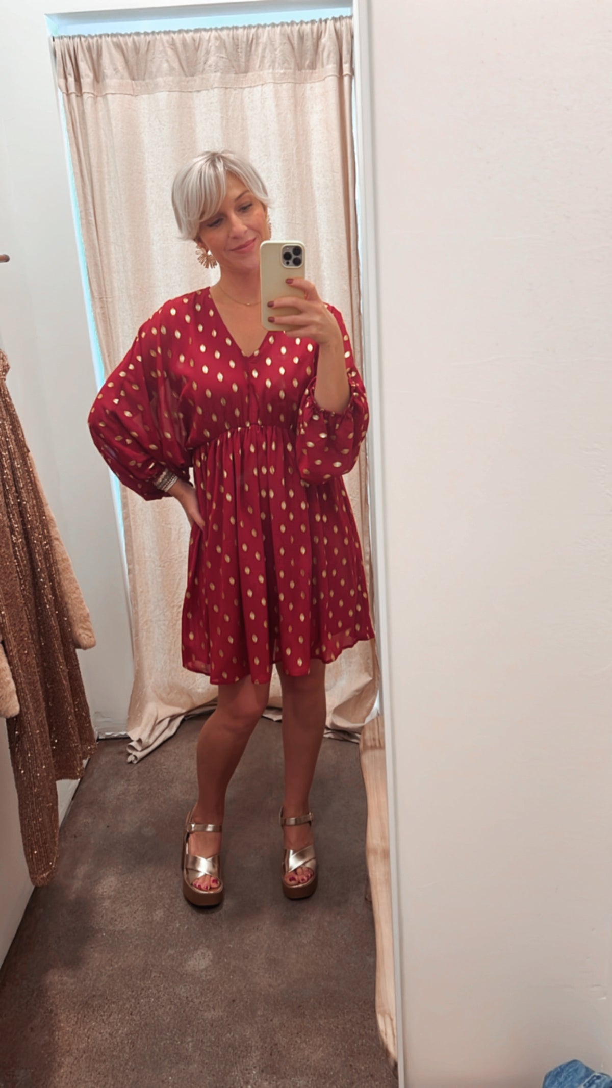 Raelyn Dot Print V-Neck Dress