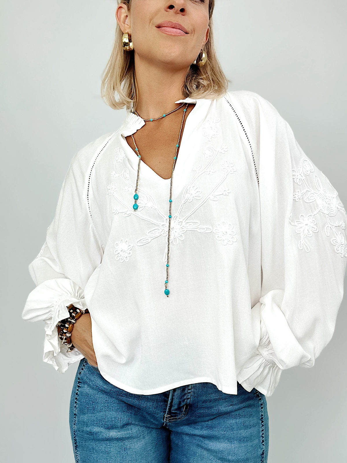 Elana Embroidered Peasant Blouse