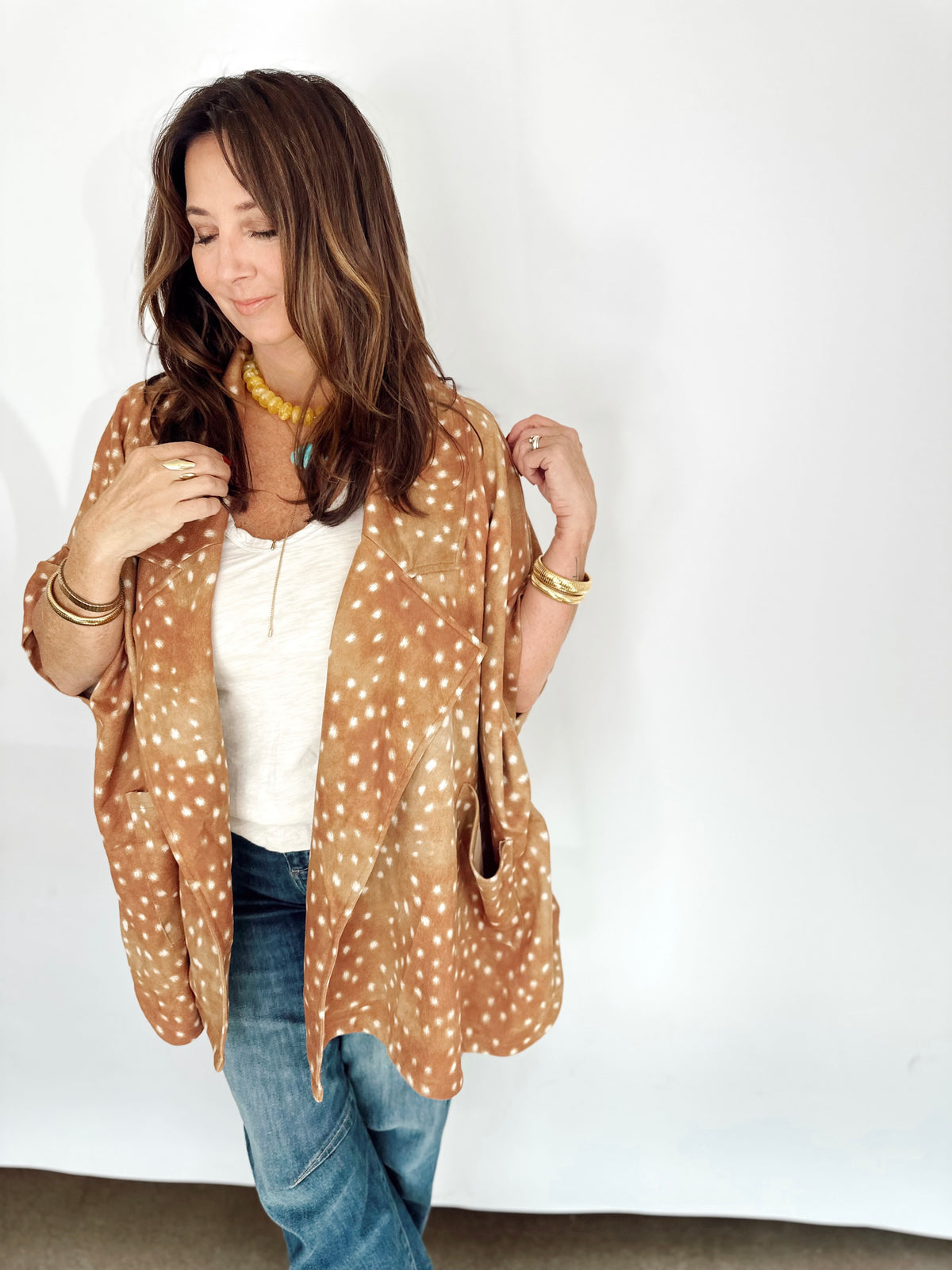 Fay Fawn Print Oversized Cardigan Coat