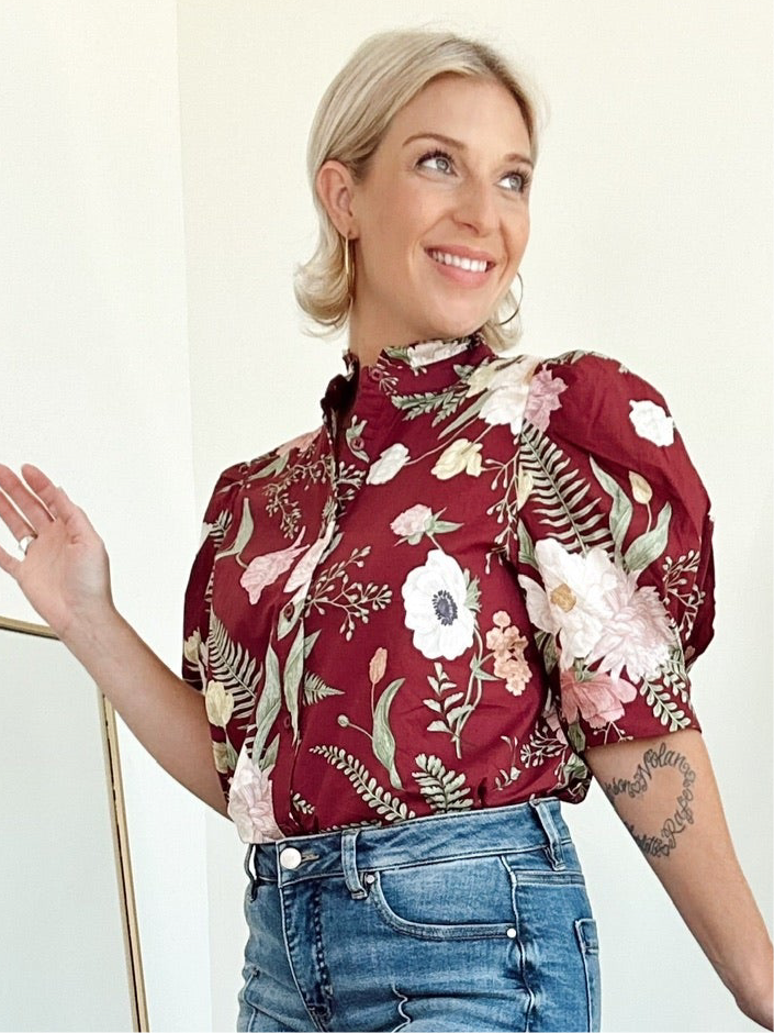 Tracy Floral Blouse Merlot