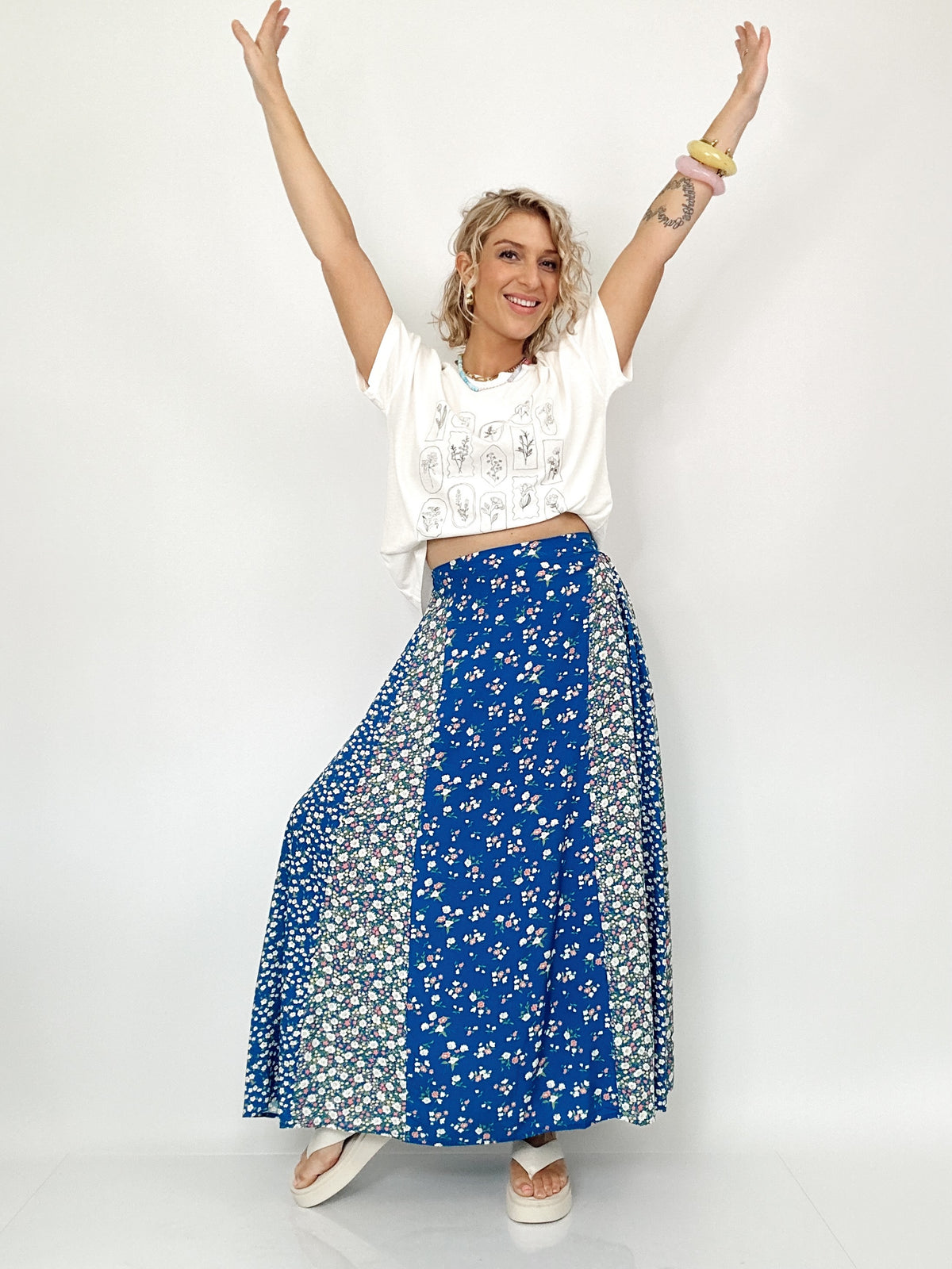 Mel Floral Print Skirt Colbalt