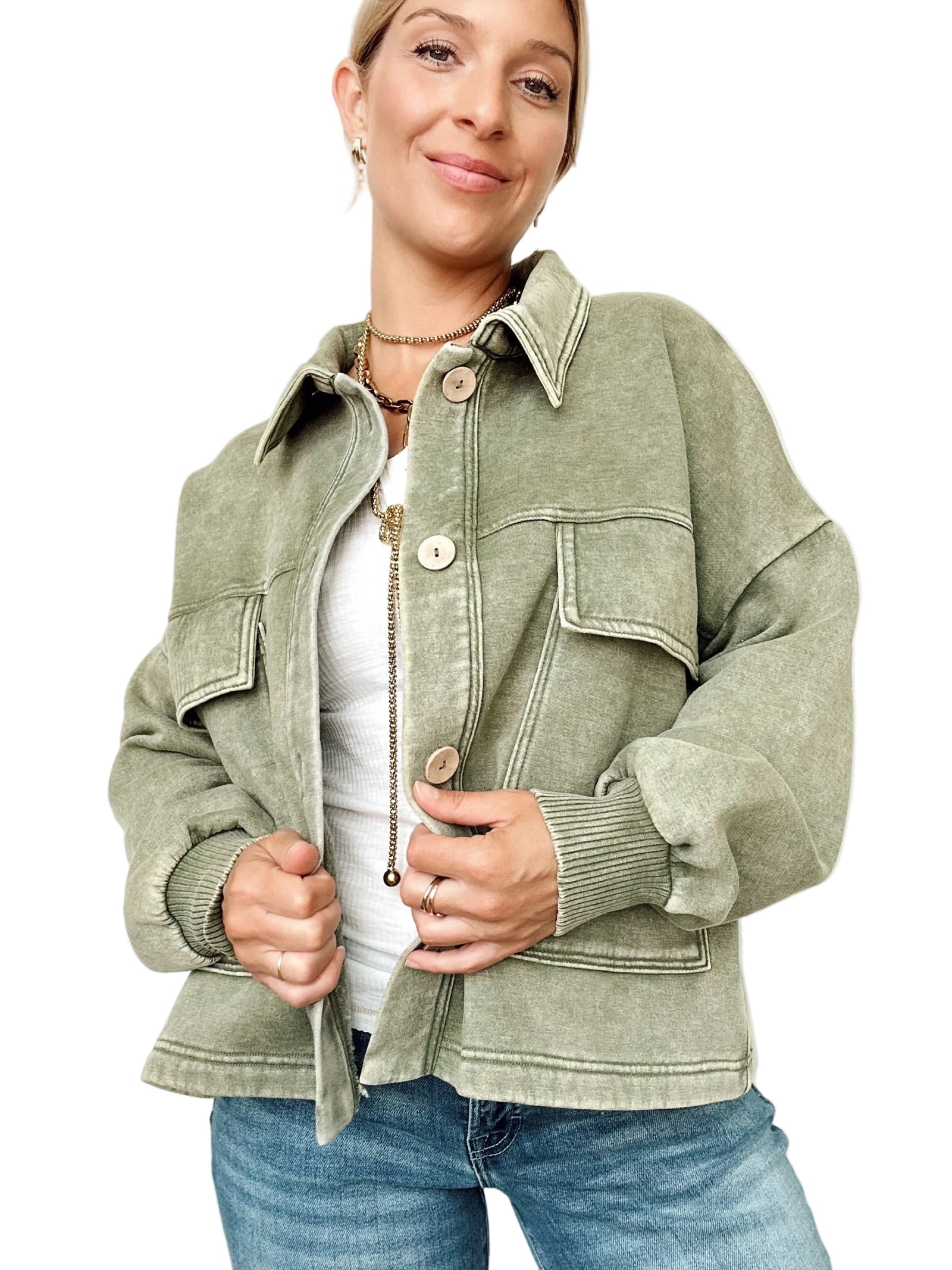 Sybil Fleece Cropped Shacket Lt. Olive