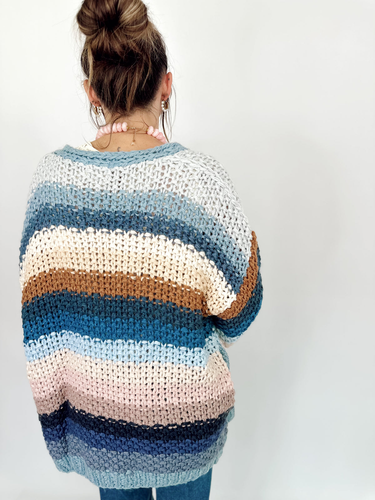 Rana Rainbow Crochet Cardigan Slate Blue