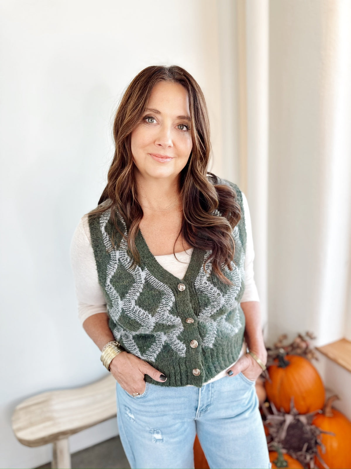 Katie Argyle Sweater Vest Winter Green