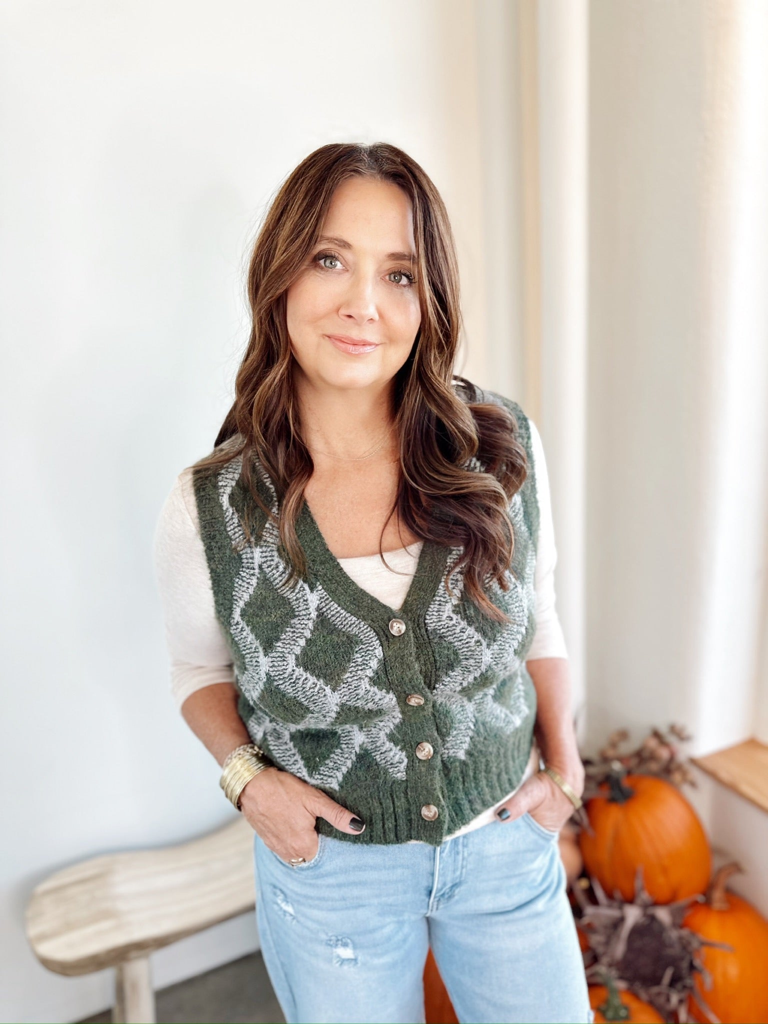 Katie Argyle Sweater Vest Winter Green