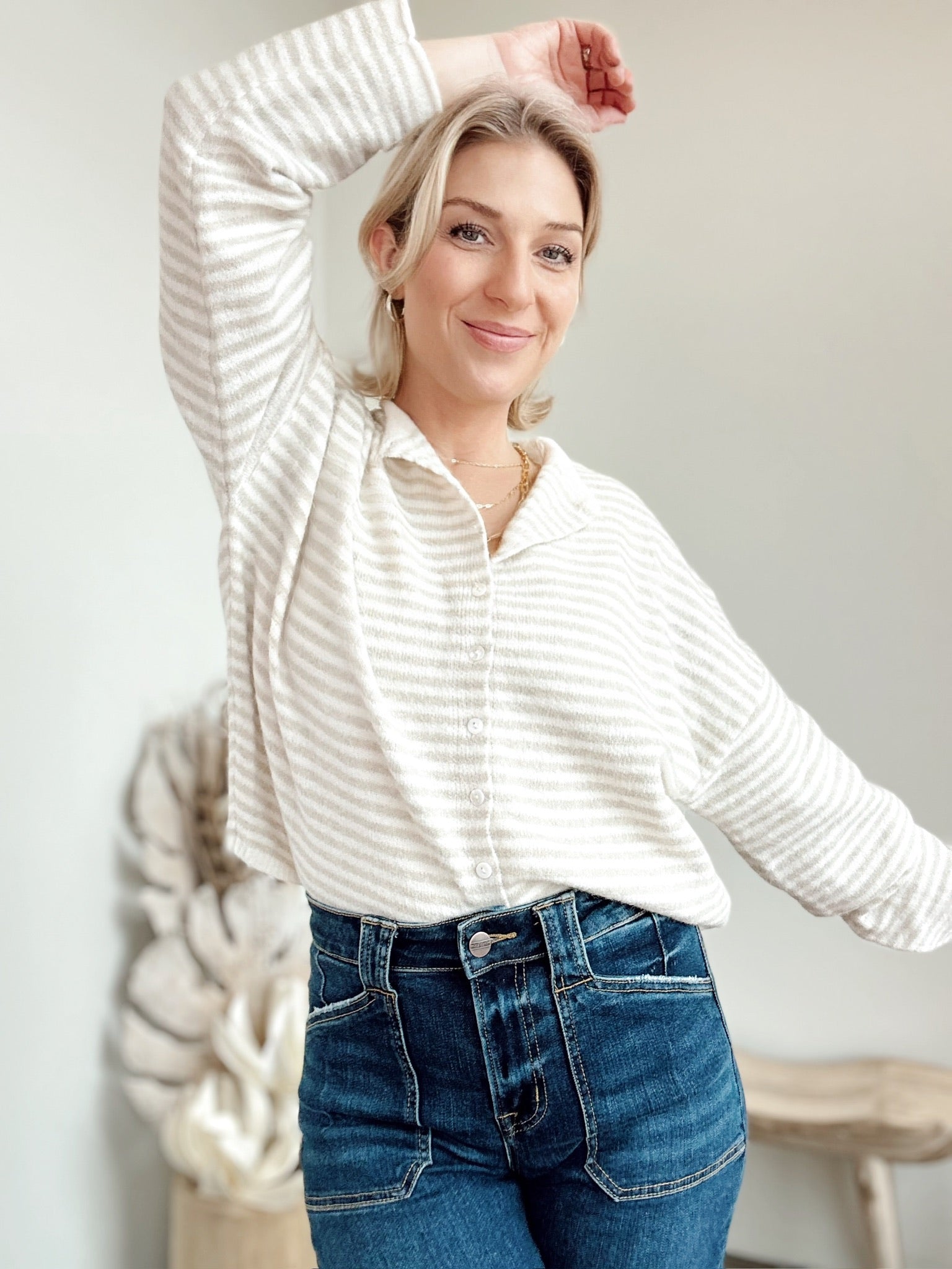 Piper Cardigan Mini Striped Cream