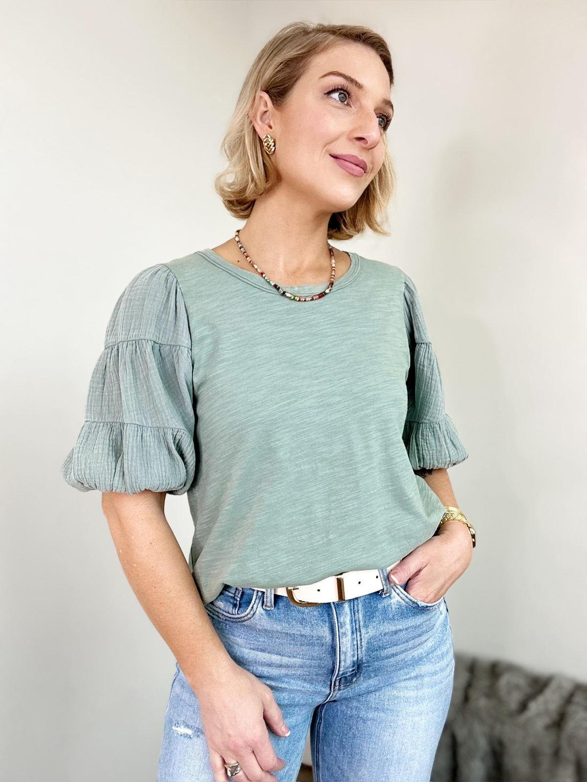 Paula Puff Sleeve Top Sage