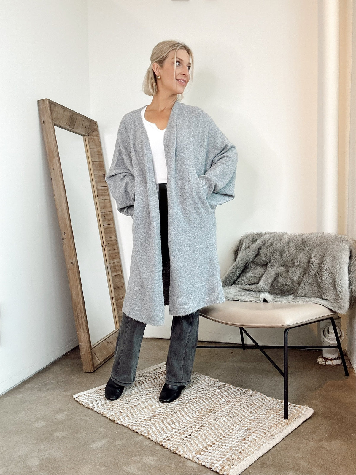 Laurel Oversized Knit Cardigan Grey