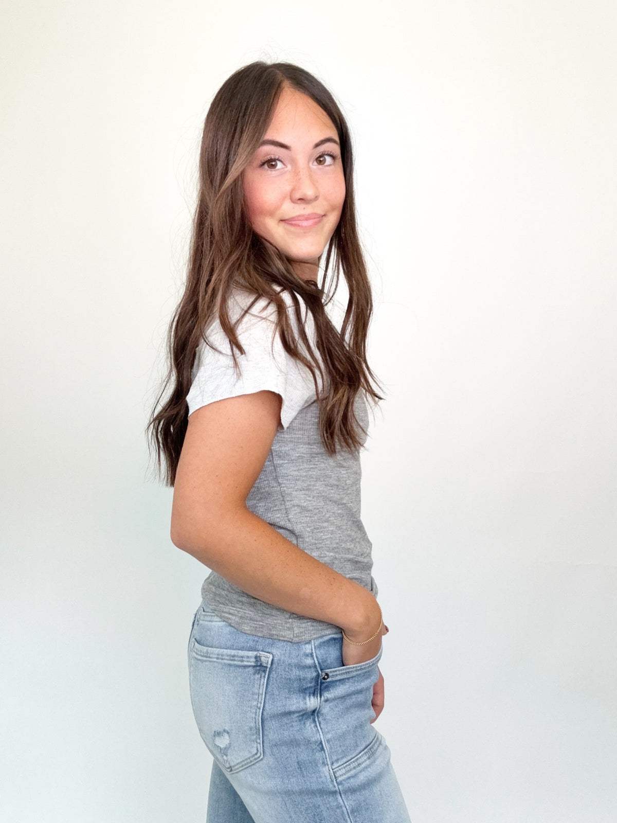 Alexia Ribbed Top Charcoal/Grey