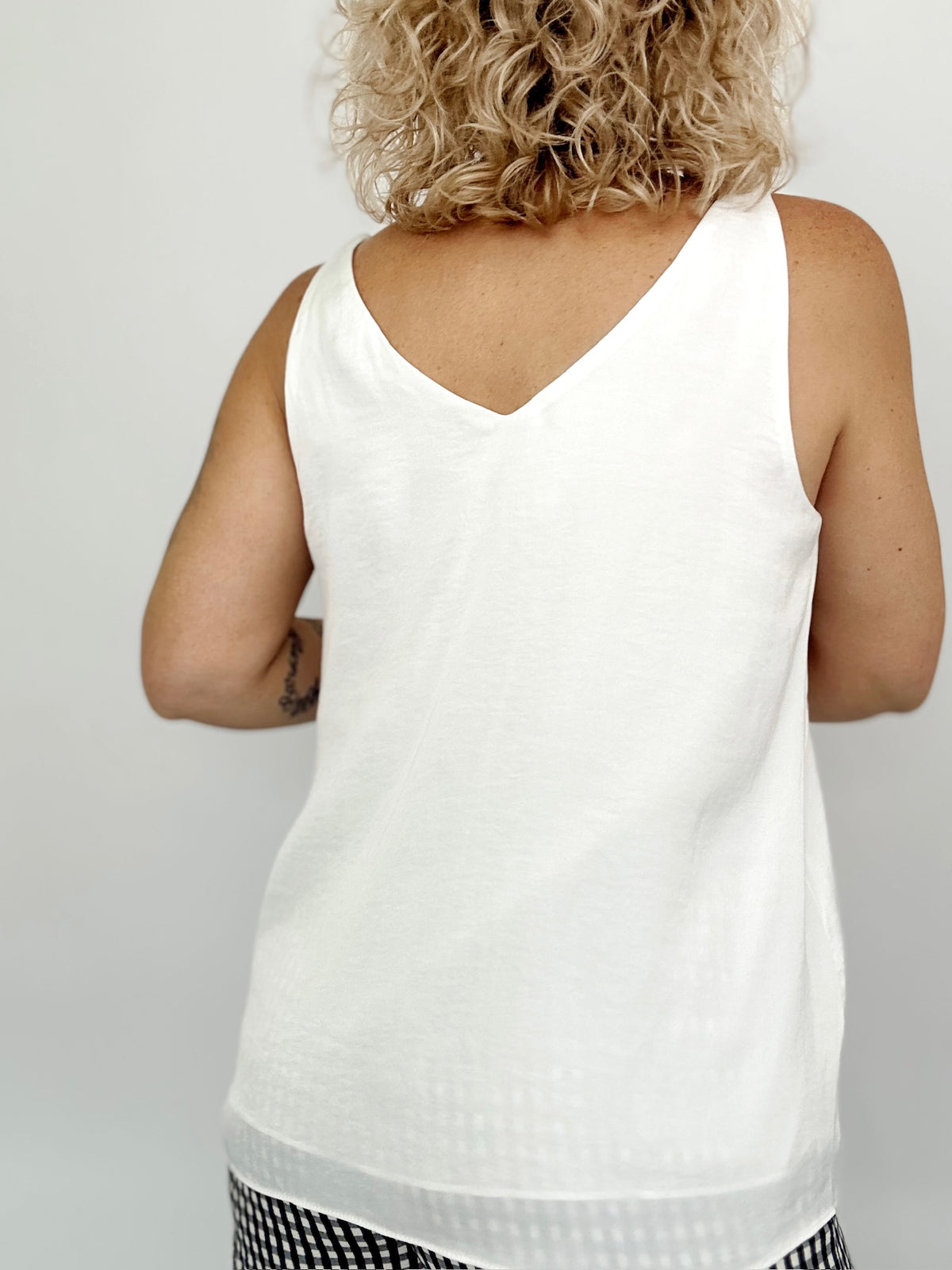 Gina V-neck Accent Strap Tank Off White