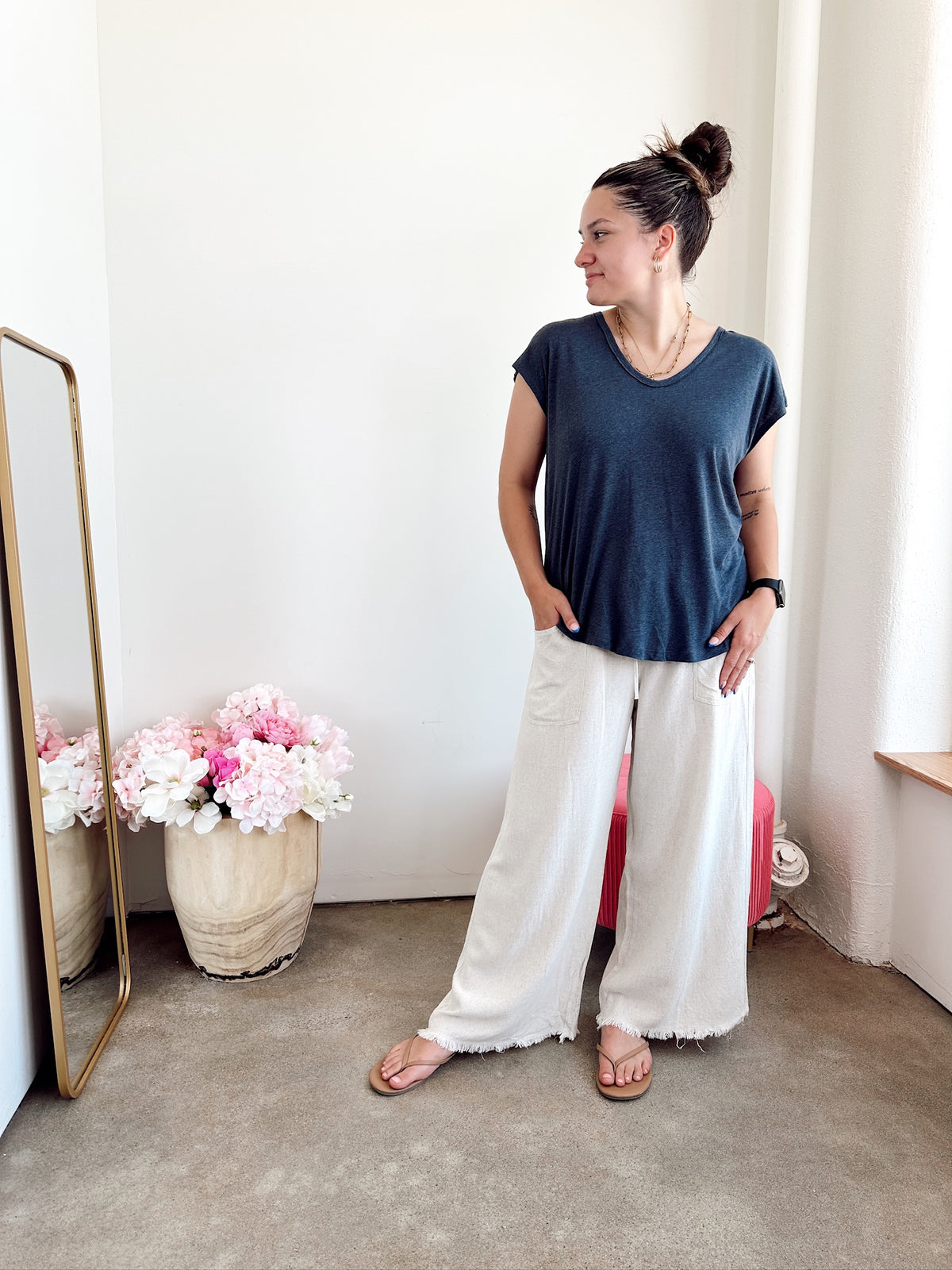 Baylor Cropped Wide Leg Pants Oatmeal