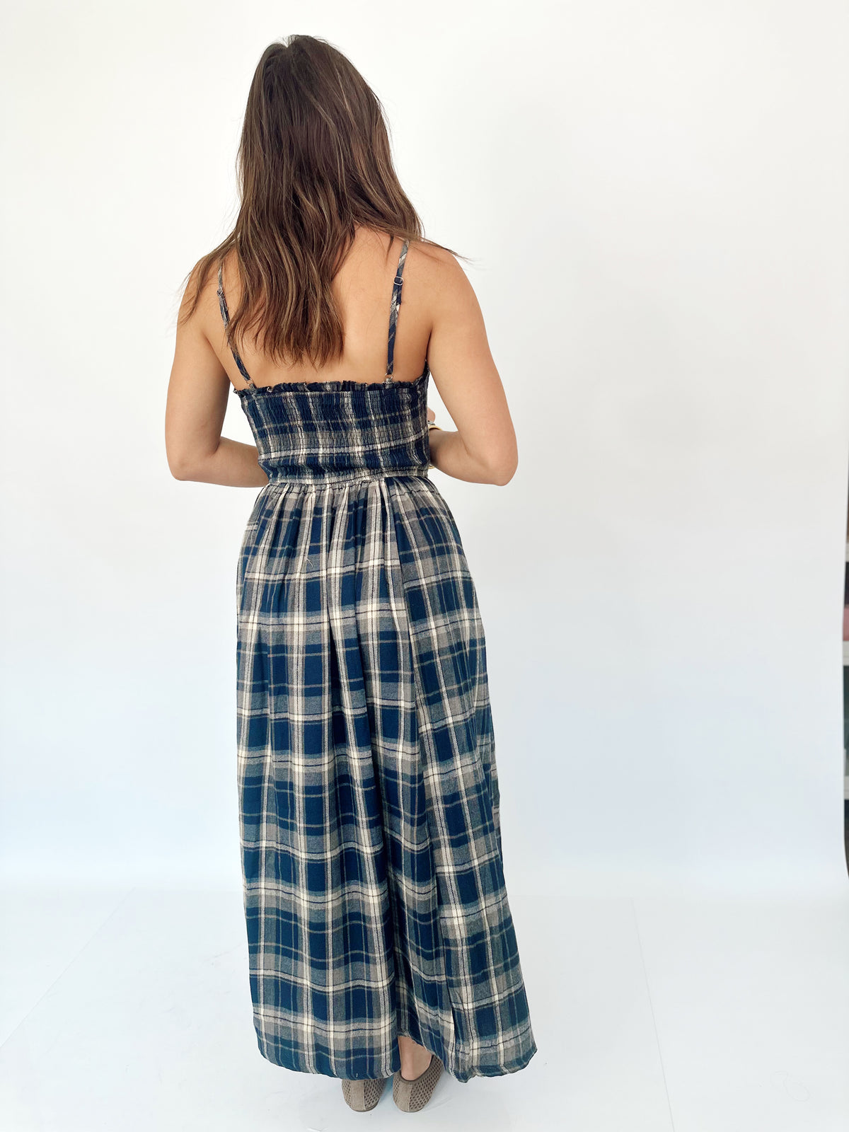 Cassie Plaid Smocked Maxi Dress