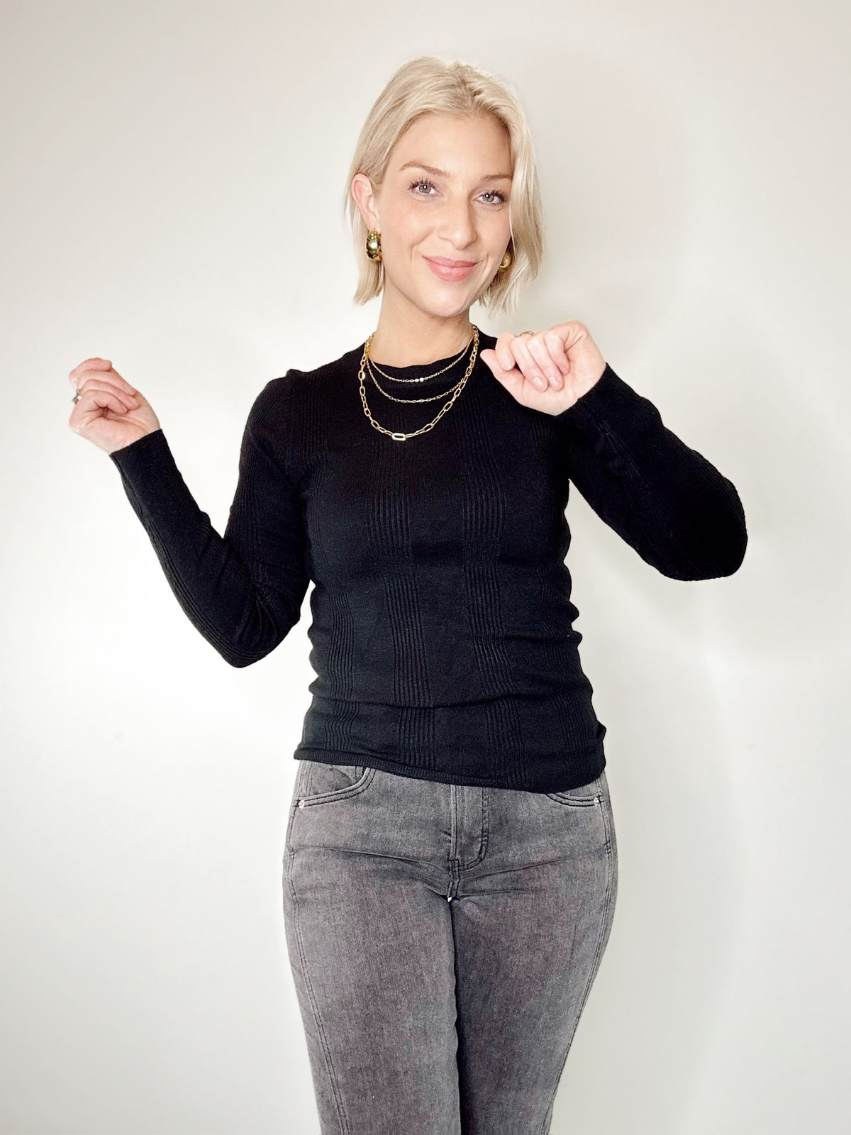 Valerie Patterned Knit Sweater Black