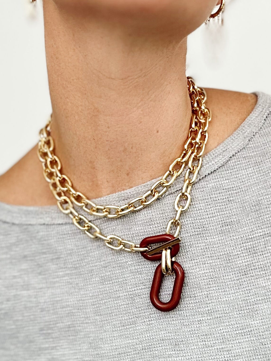 Multi- Layer Metal Necklace Chain Coffee