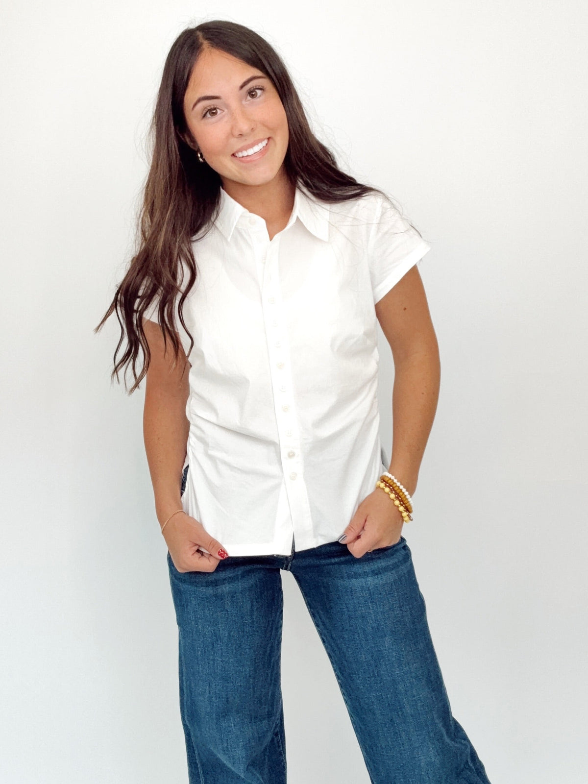 Arianna Ruching Button Down Shirt