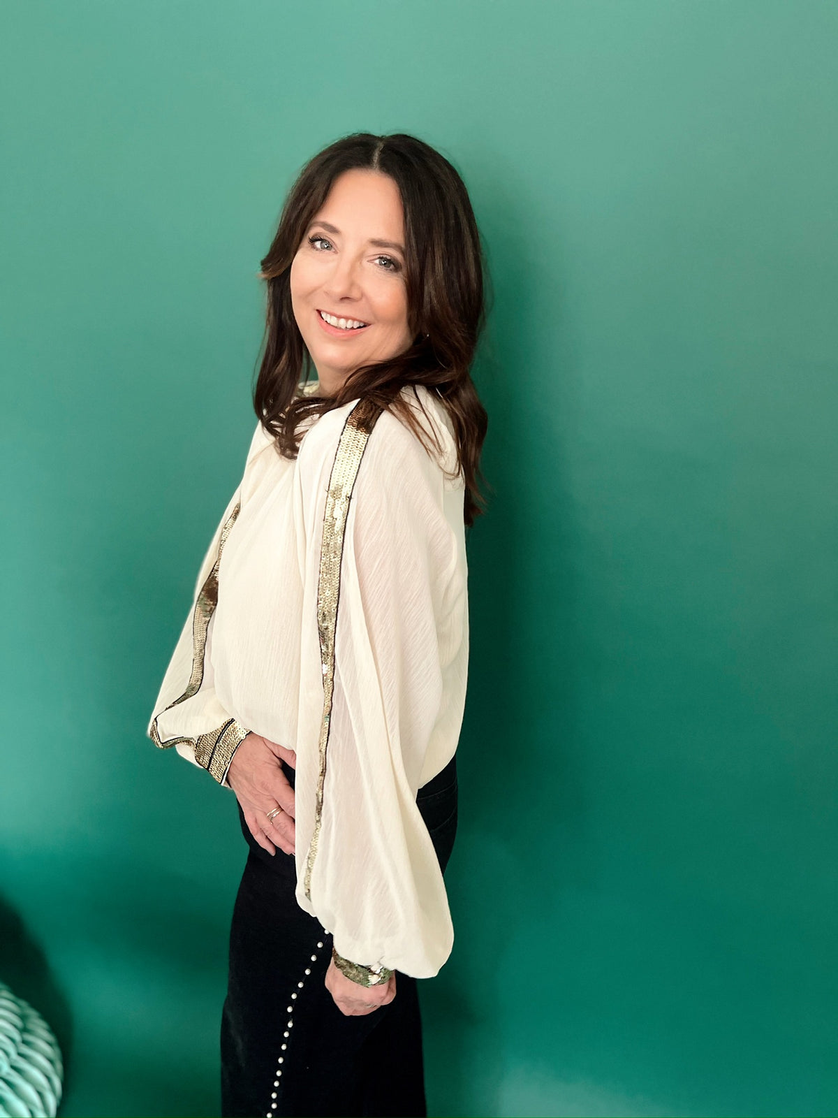 Isabella Raglan Sequin Chiffon Top Taupe