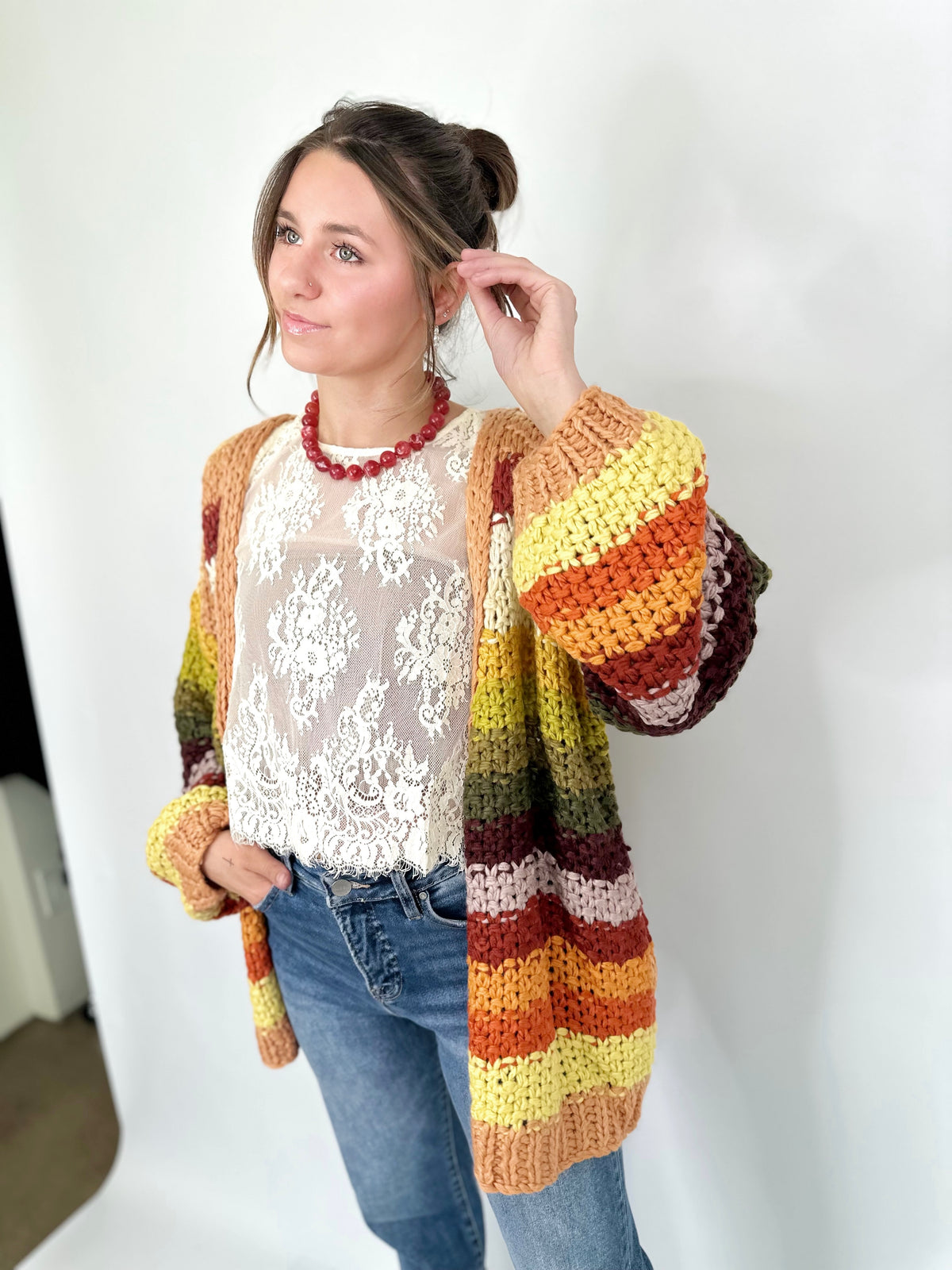 Rana Rainbow Crochet Cardigan Autumn Leaves