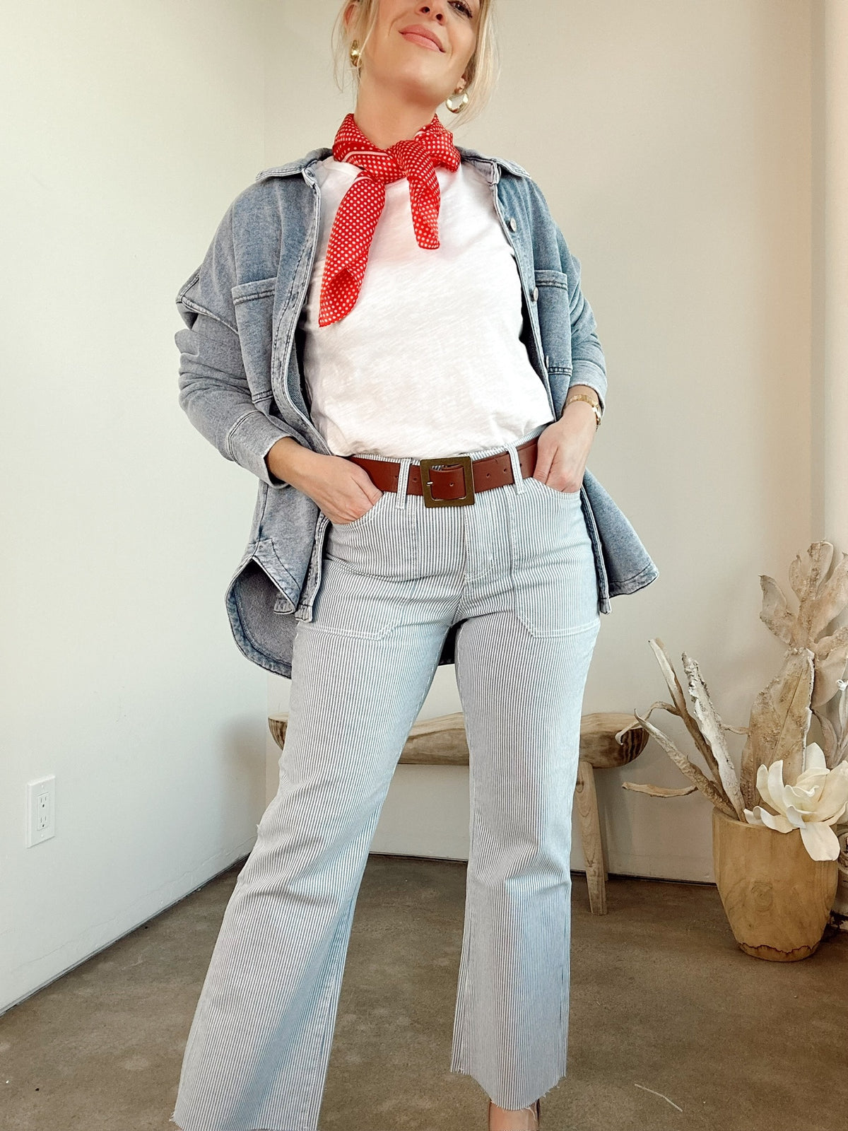 Jen High Rise Crop Bootcut Stripe Jeans