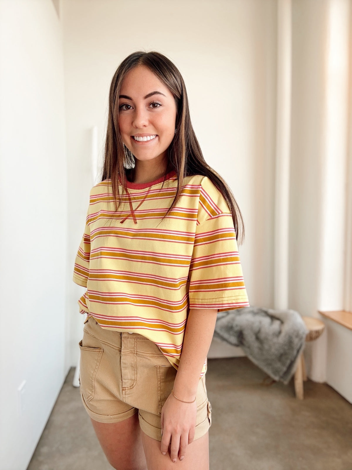 Thea Striped Relaxed Fit Knit Top Yellow
