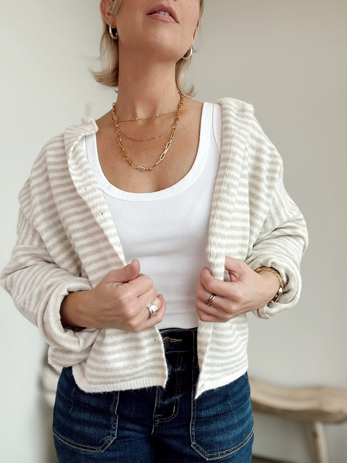 Piper Cardigan Mini Striped Cream