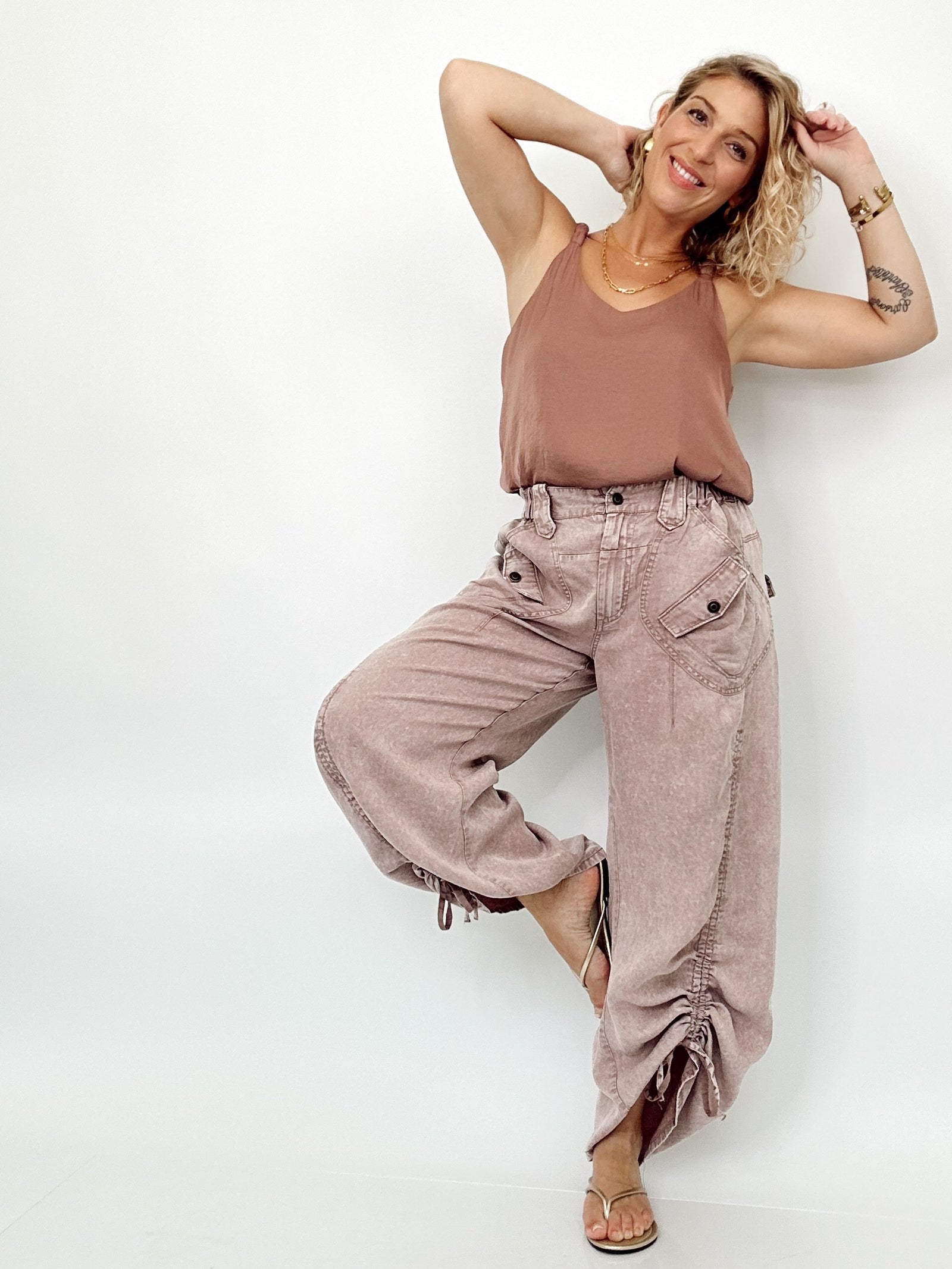 Gina V-neck Accent Strap Tank Mauve