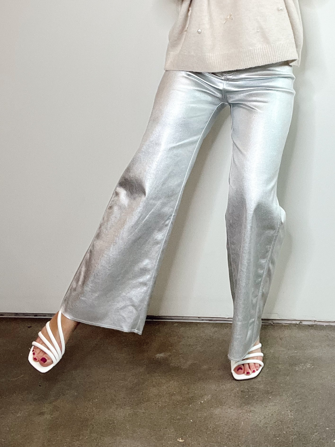 Holiday Stretch High Rise Wide Leg Denim Pants