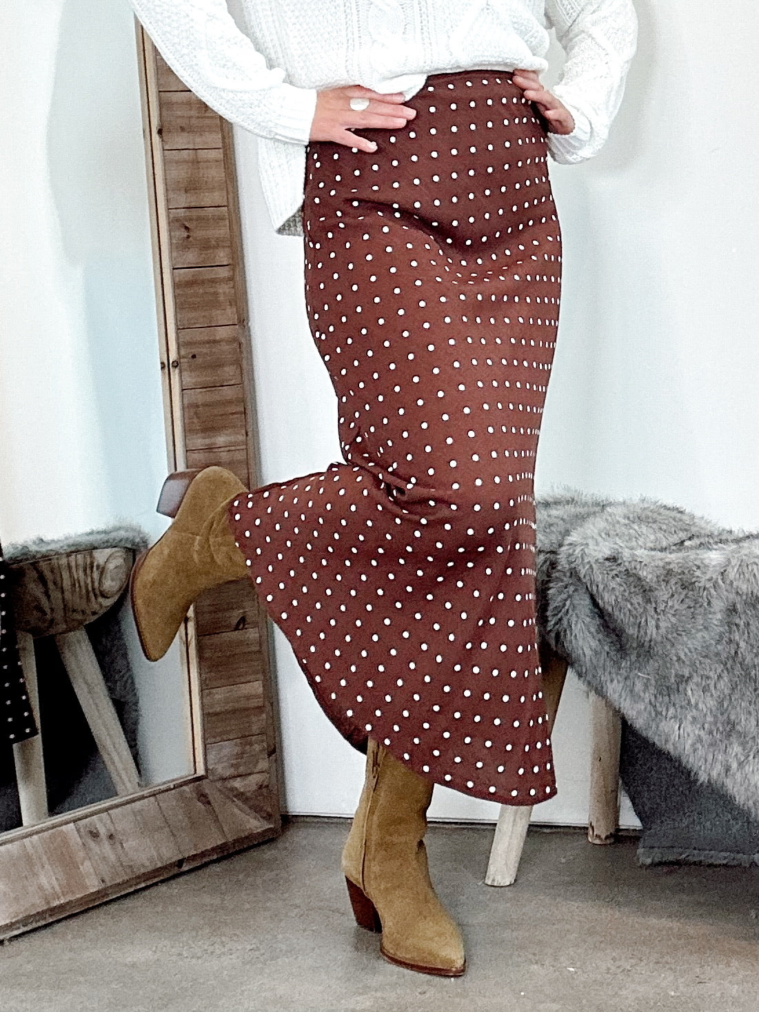 Annalise Polka Dot Skirt Chestnut