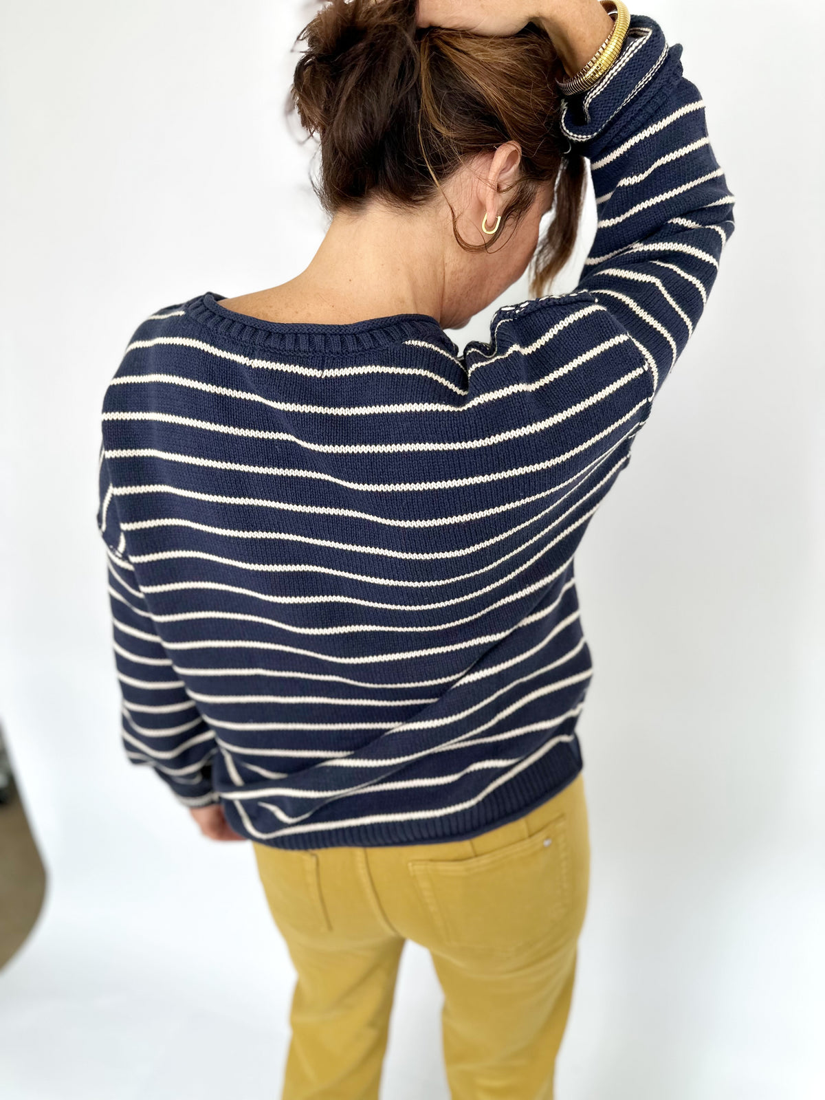 Katie Stripe Crew Neck Sweater Navy