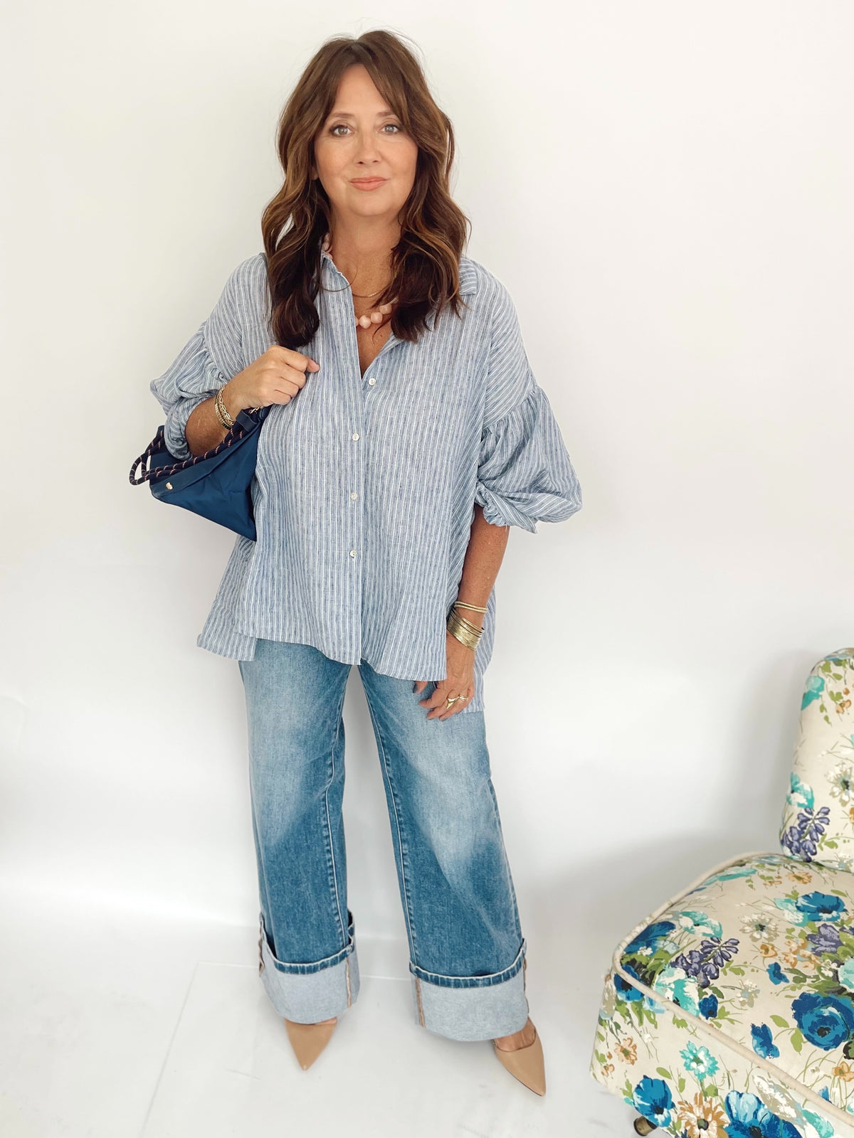 Elise High Rise Wide Leg Cuffed Hem Jeans