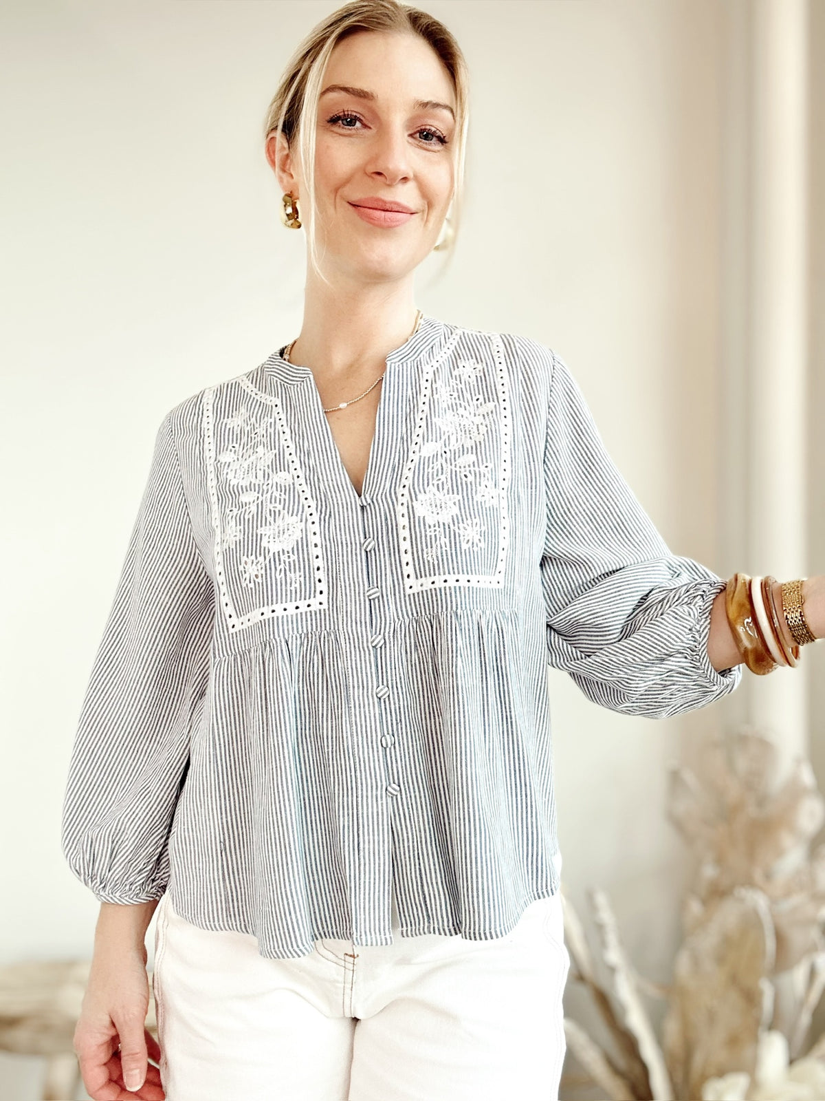 Olivia Peasant Blouse Denim