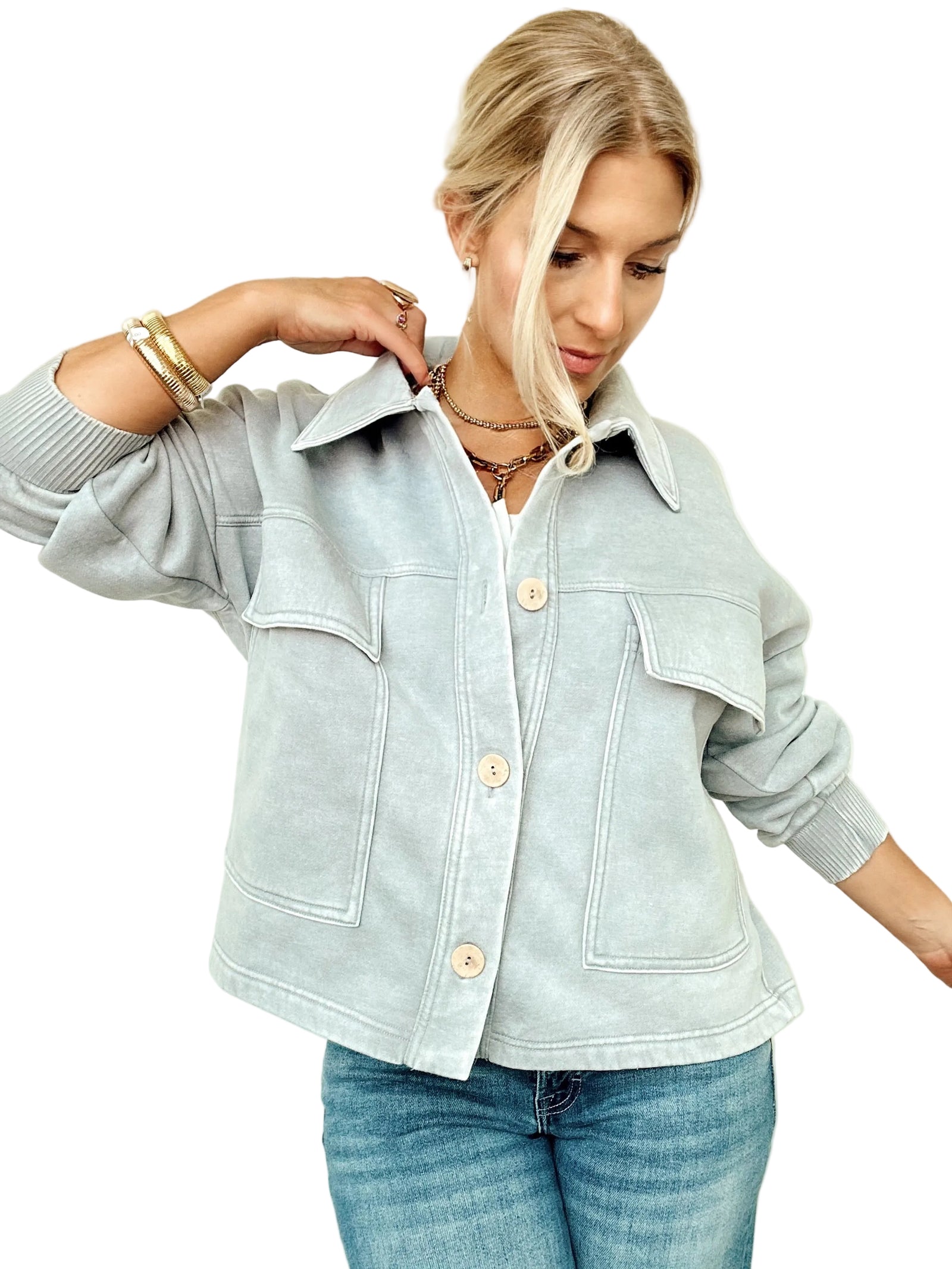 Sybil Fleece Cropped Shacket Sleet
