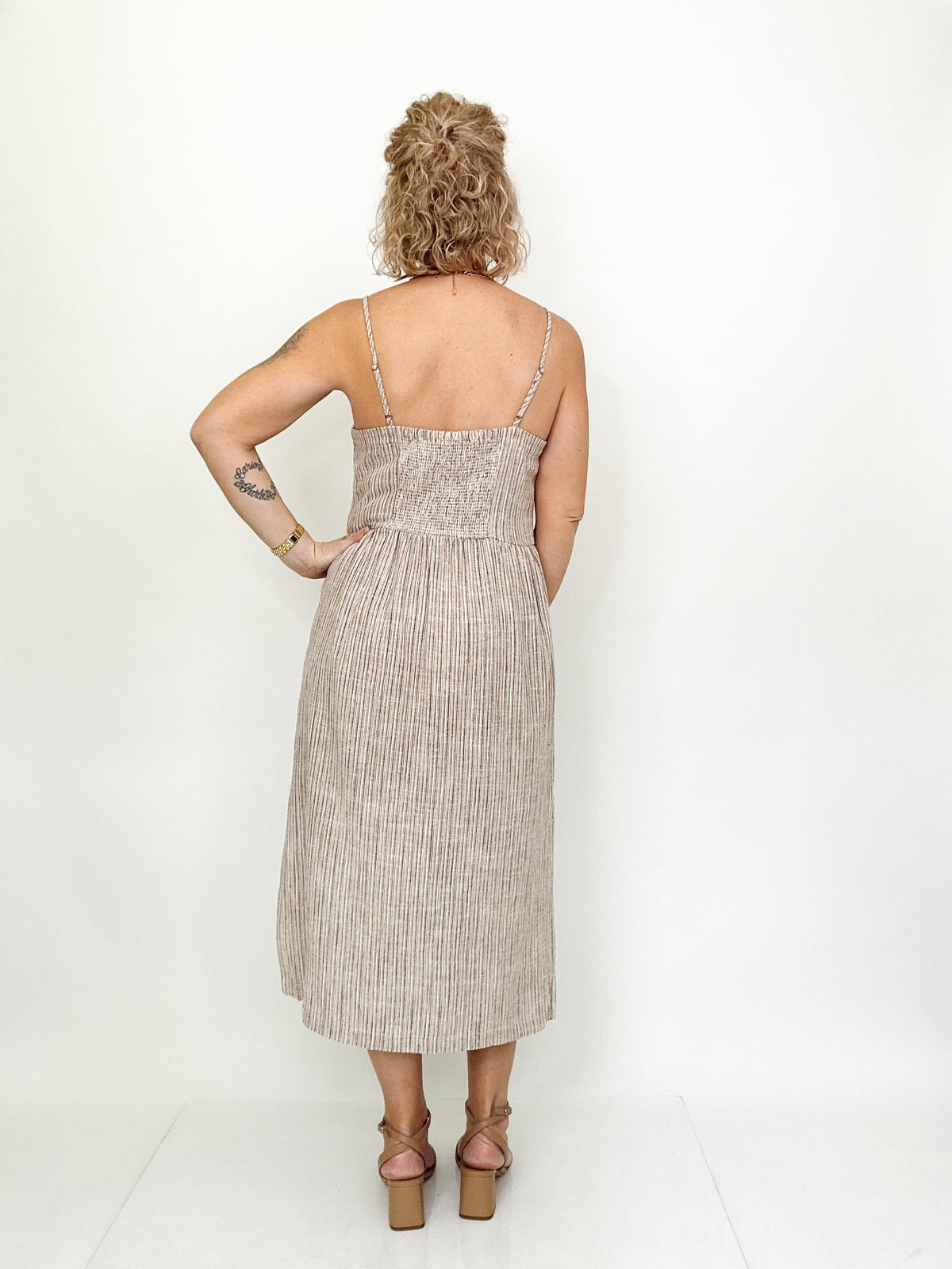 Oaklynn Striped Linen Tank Dress