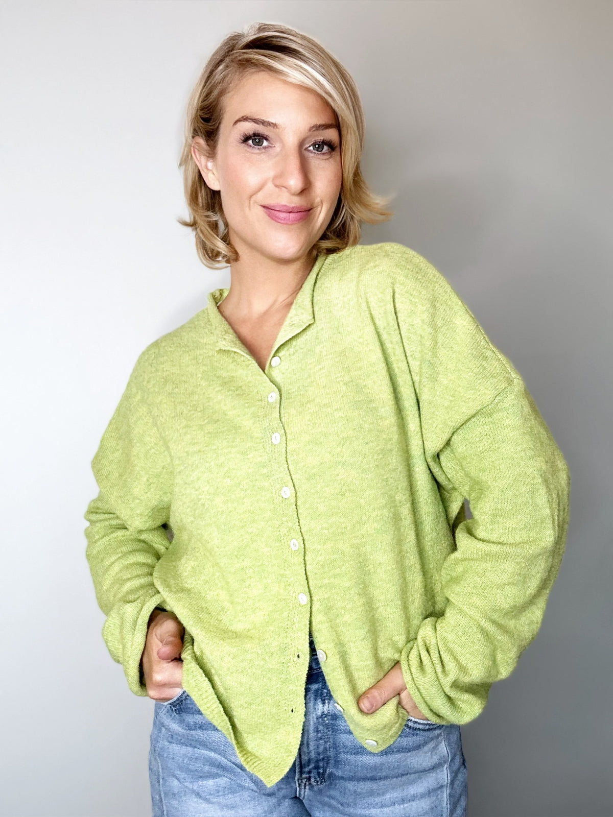 Piper Button Up Cardigan Lemongrass
