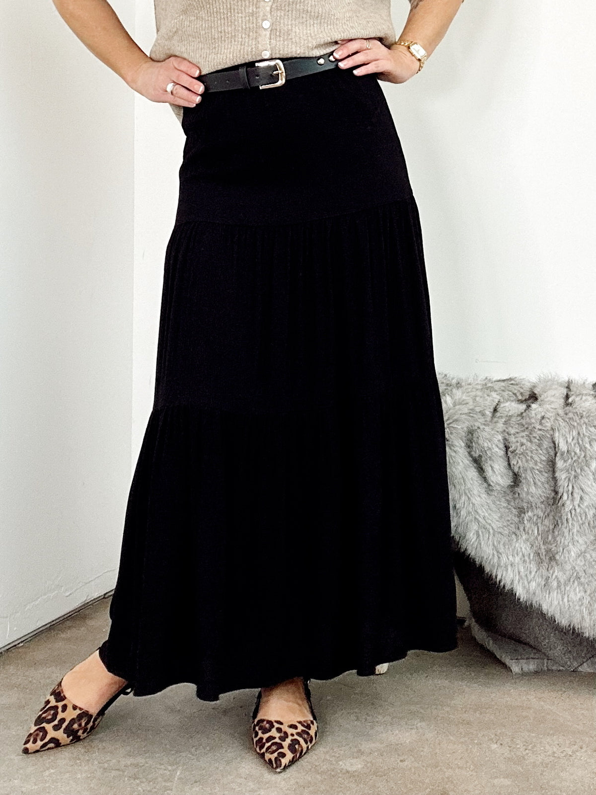 Lucy Tiered Maxi Skirt Black