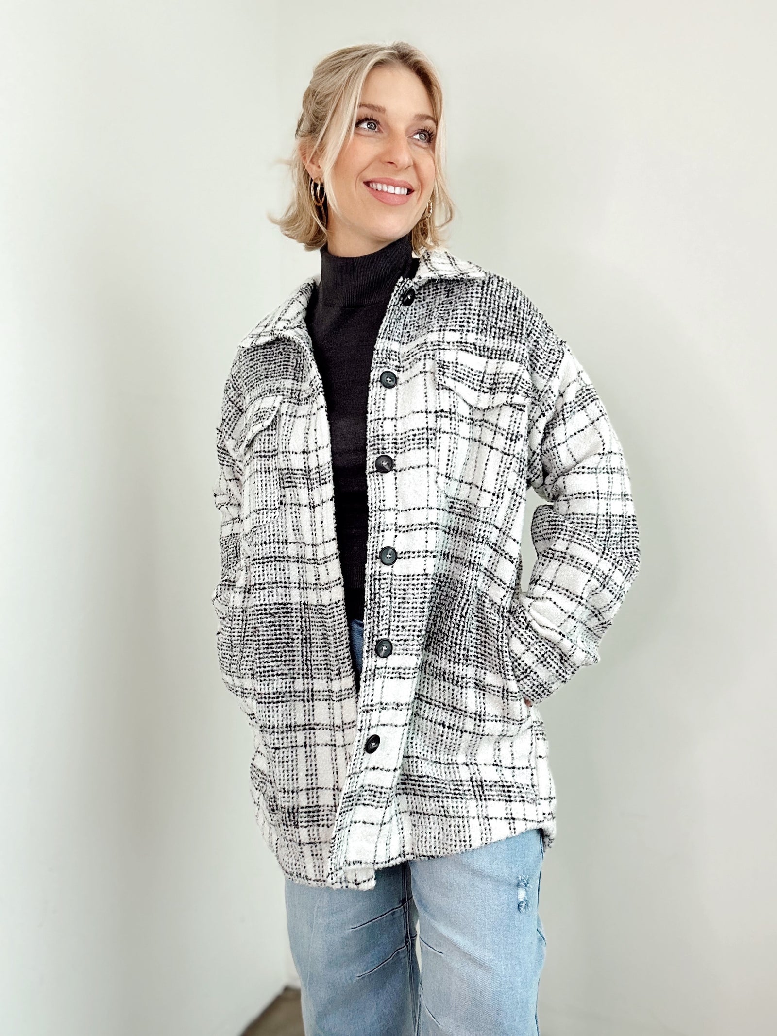 Maya Plaid Shirt Jacket Black/White