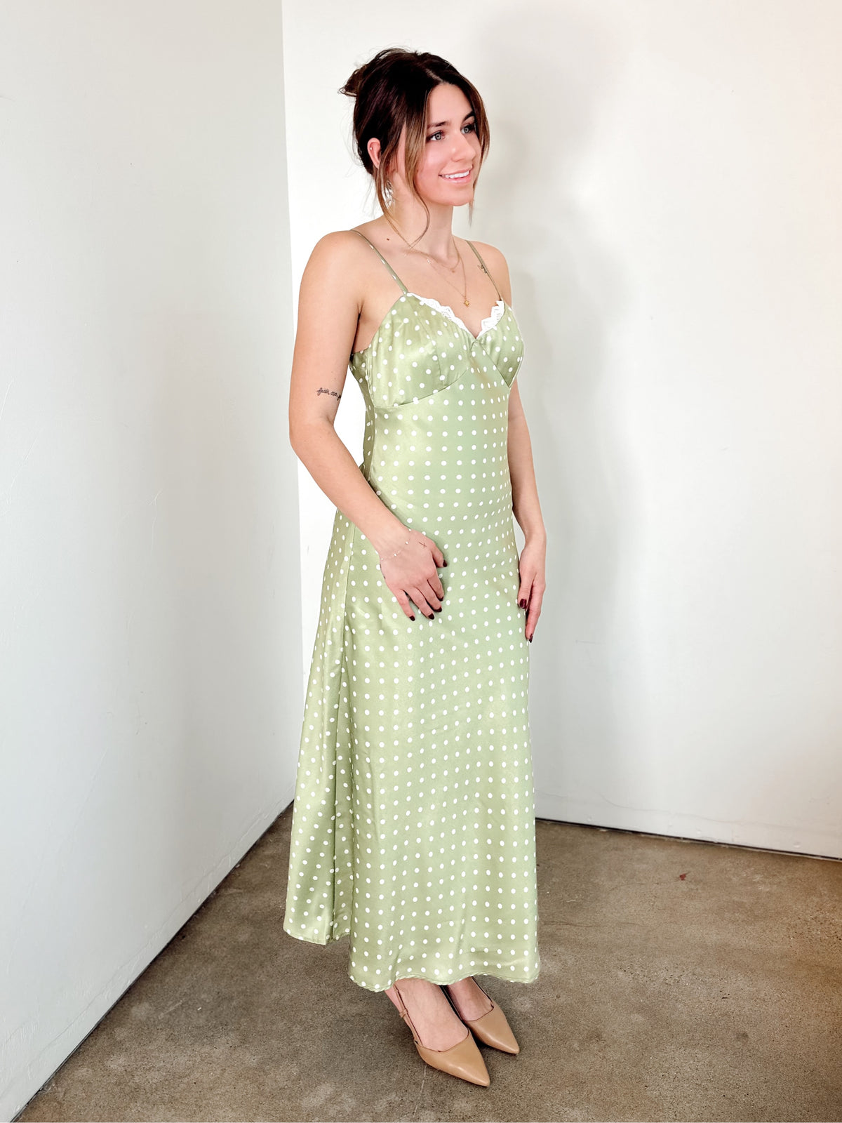 Carla Satin Polka Dot Maxi Dress