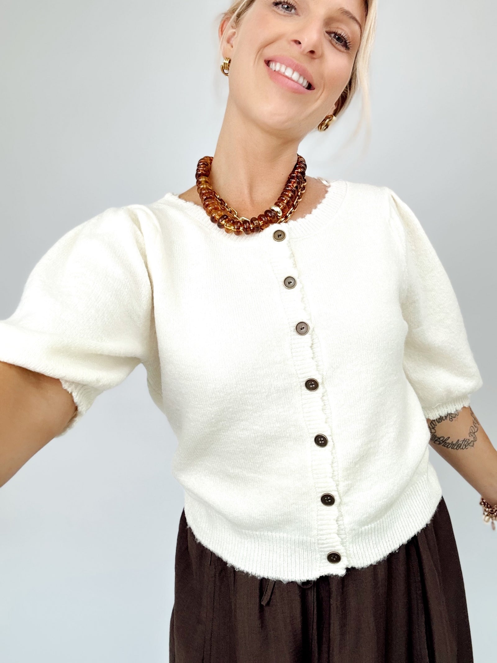 Ginny Puff Sleeve Sweater Cardigan