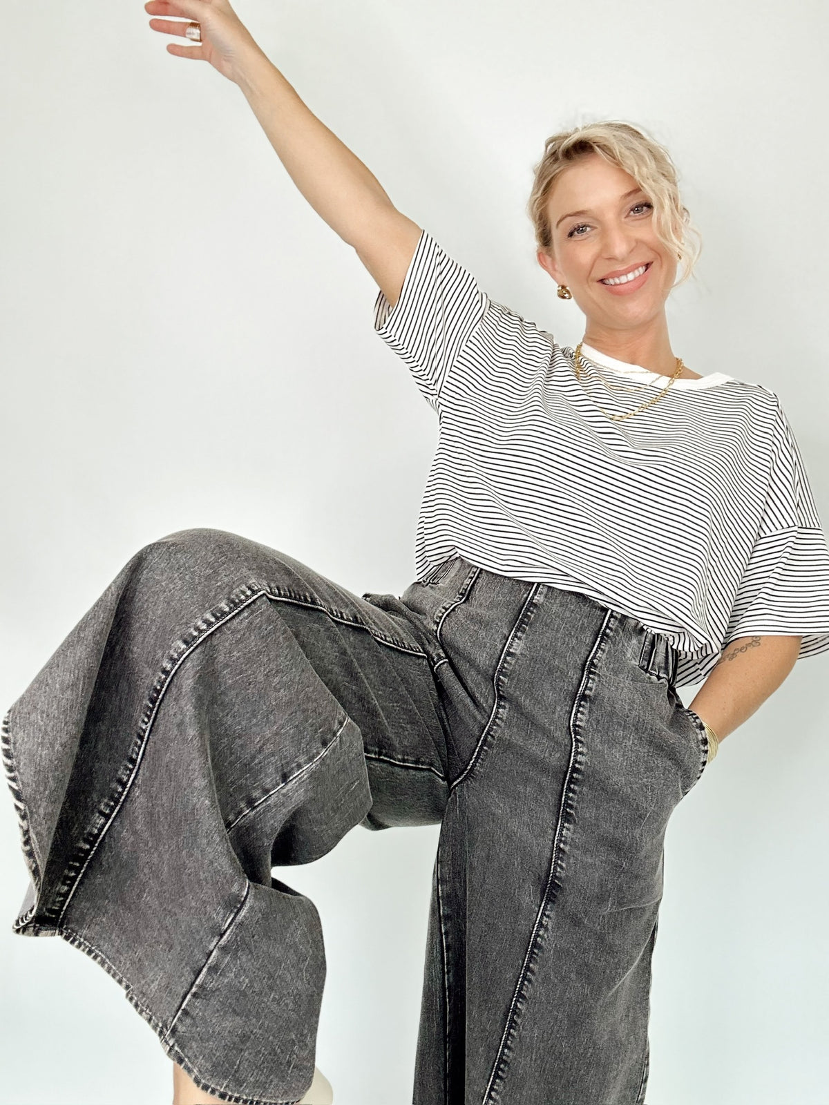 Julianna Stripe Top H. Grey