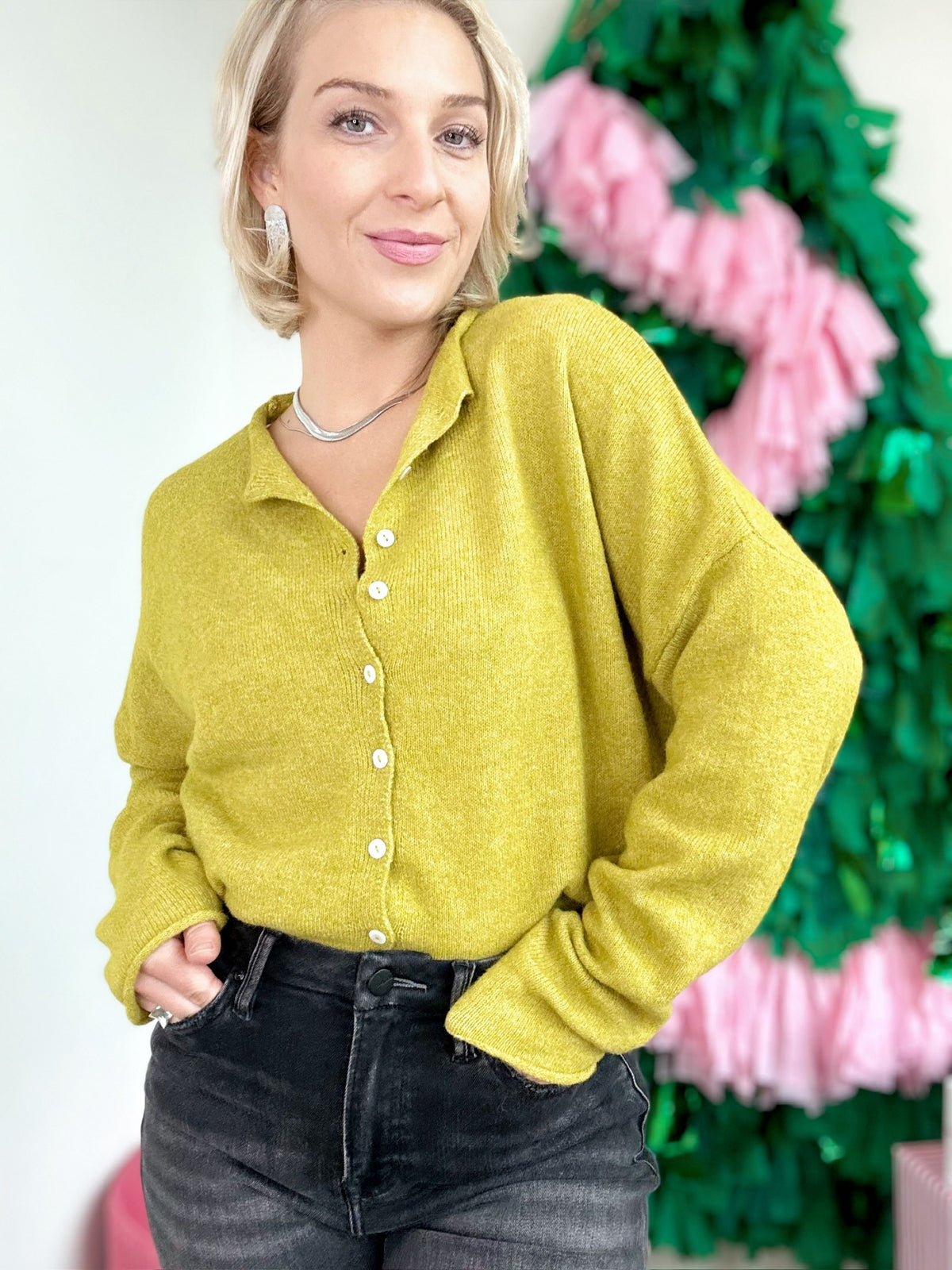 Piper Button Up Cardigan Dijon Yellow