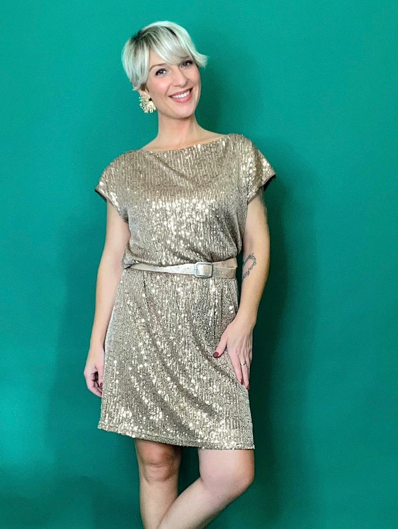 Justina Sequin Shift Dress Cocoa / M Justina Sequin Shift Dress Cocoa / M