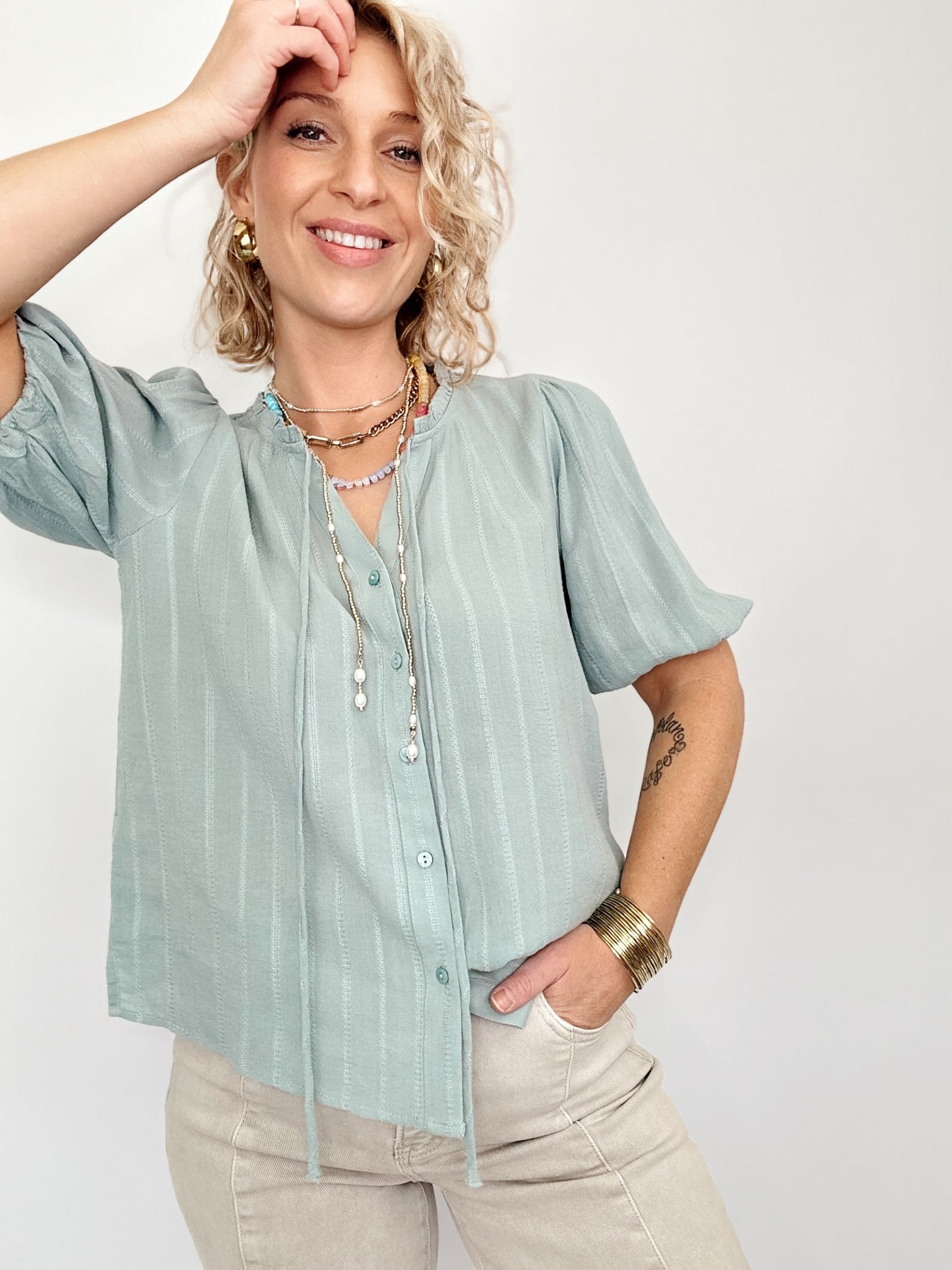 Kat Linen Blended Blouse Sage
