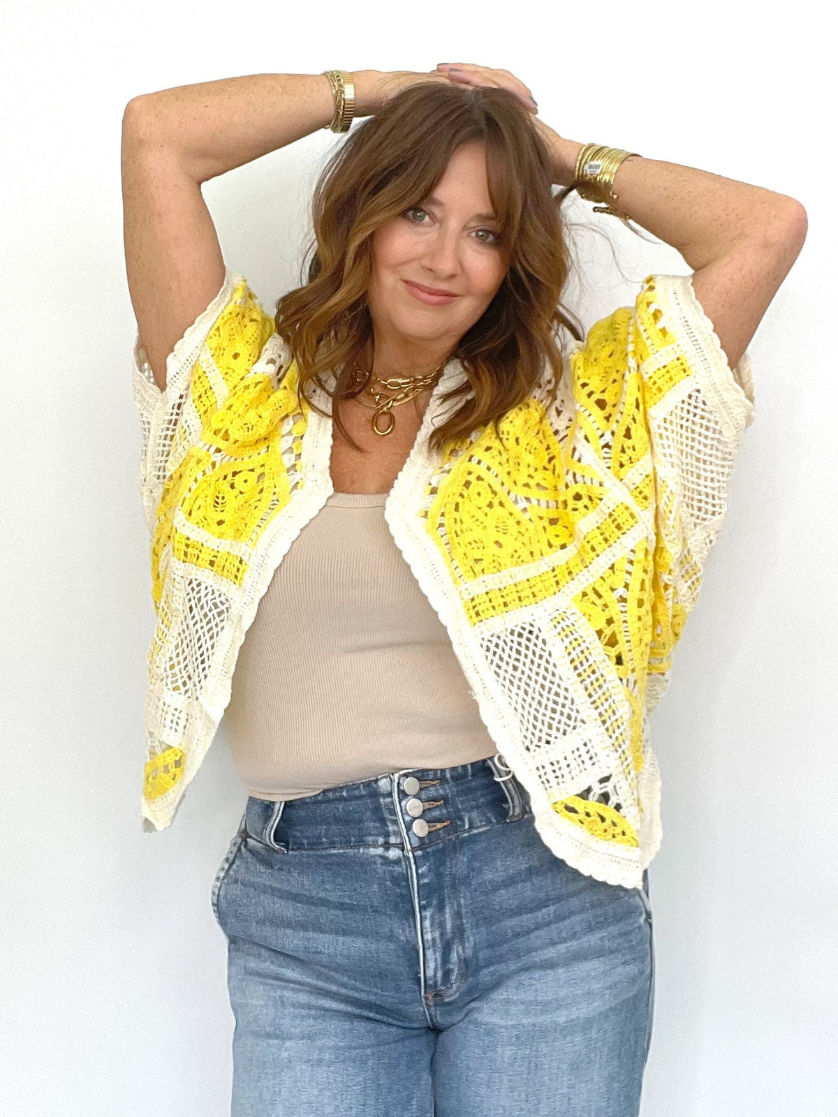 Courtney Crochet Cardigan Yellow Multi