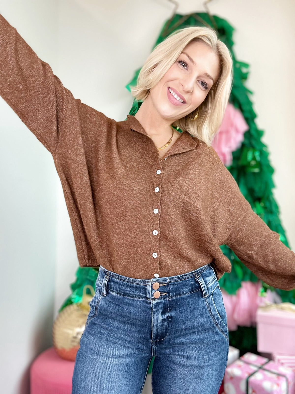 Piper Button Up Cardigan Brown