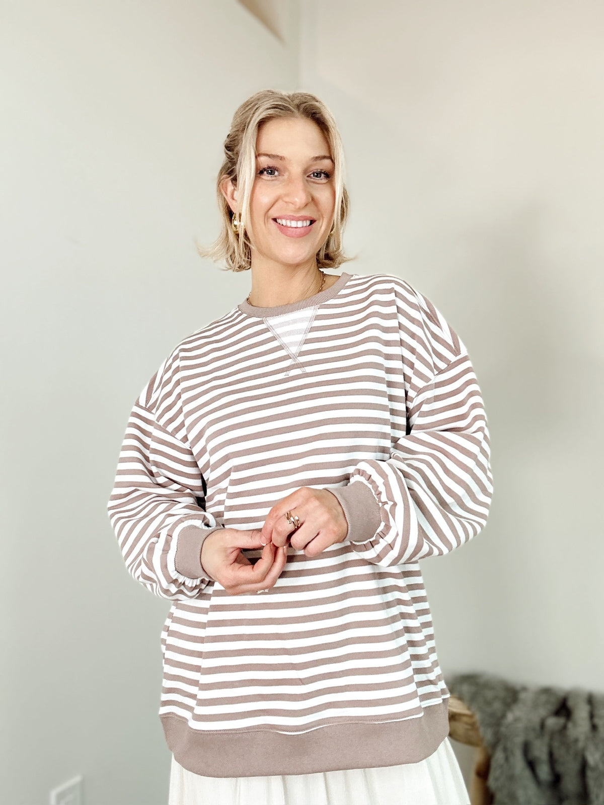 Kodi Striped Sweatshirt Ivory/Taupe