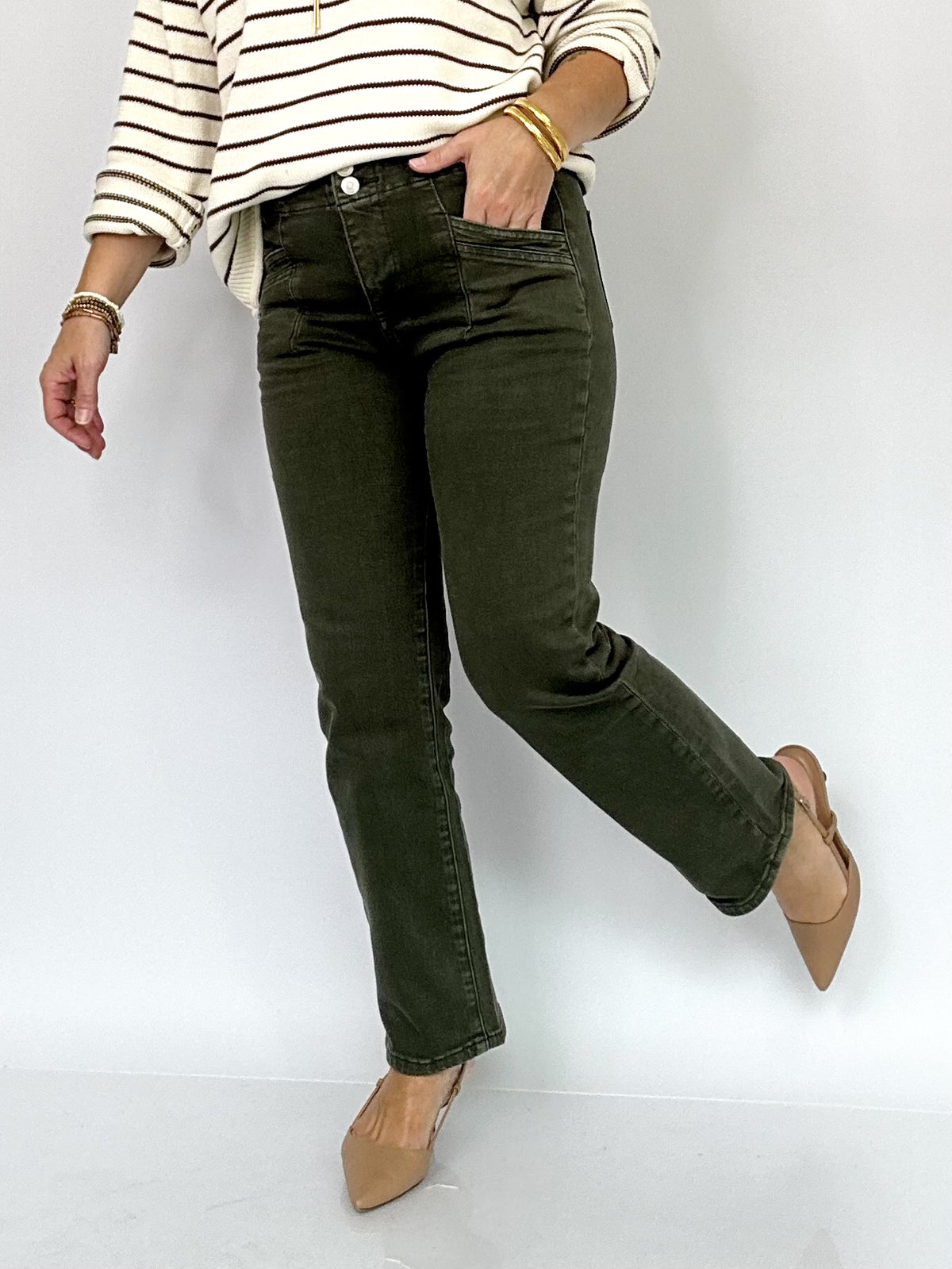Mandy Mid-rise Straight Jeans Verdant Green