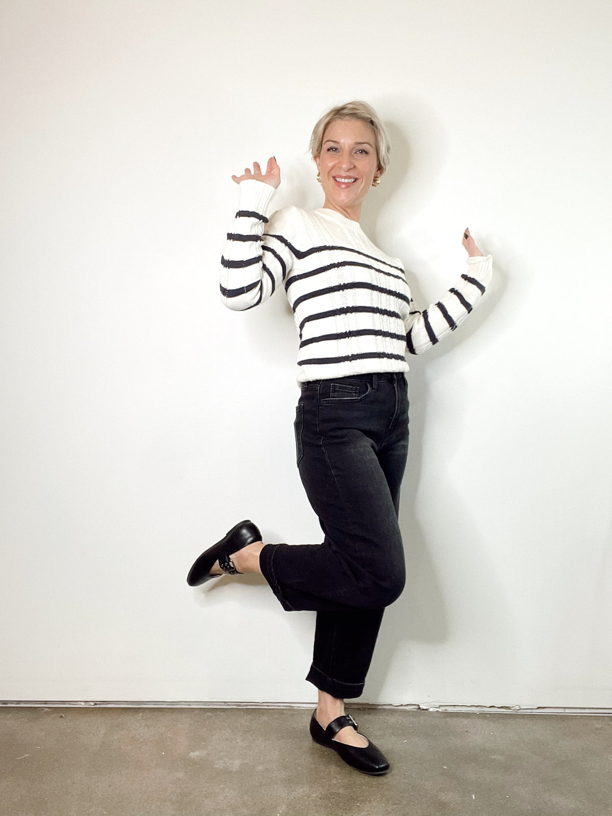 Stevie Classic  Cable Knit Striped Sweater